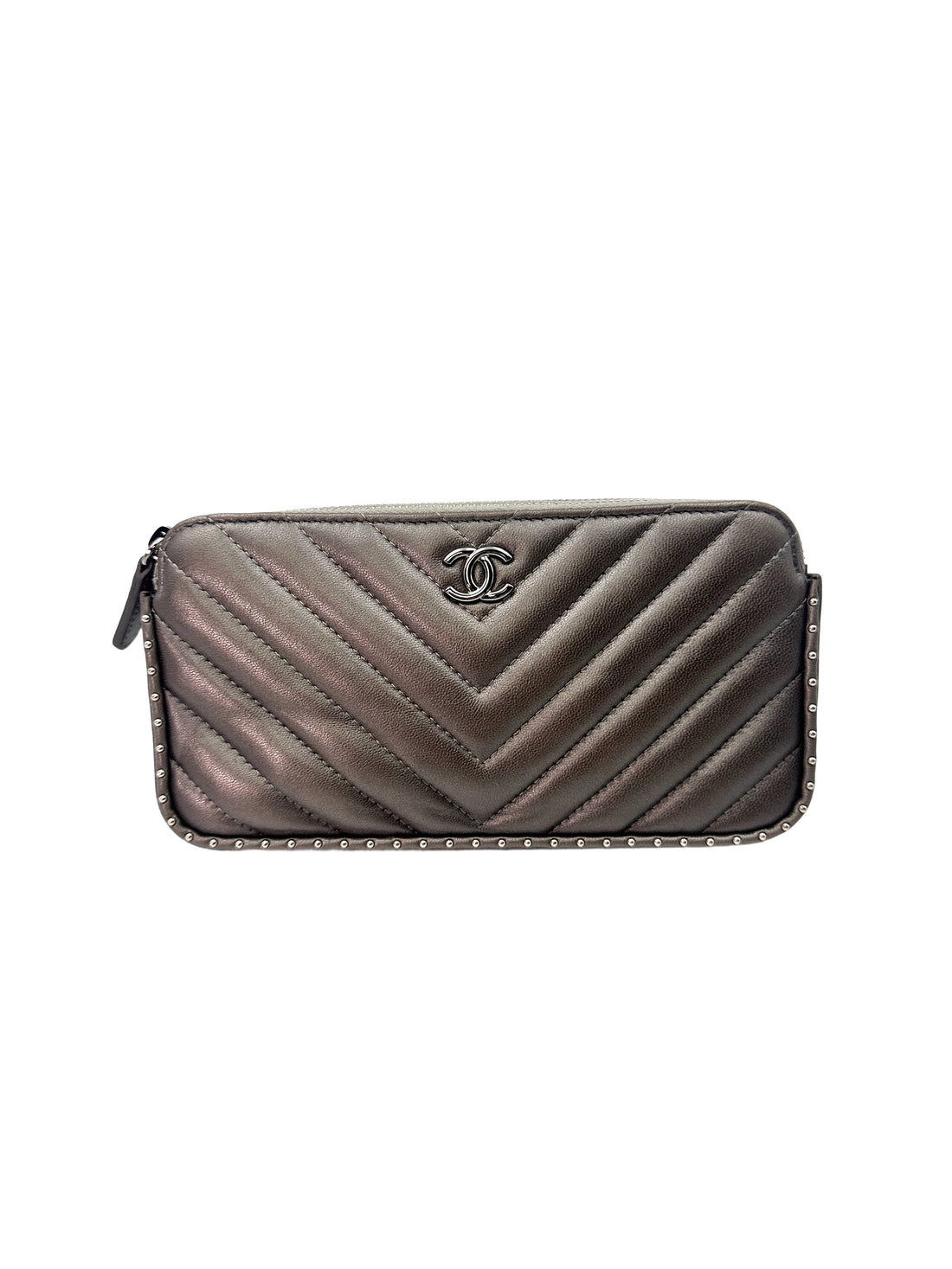 Chanel Metallic Silver Chevron Quilted Lambskin Double Zip Chain Bag(26***42) CC1420
