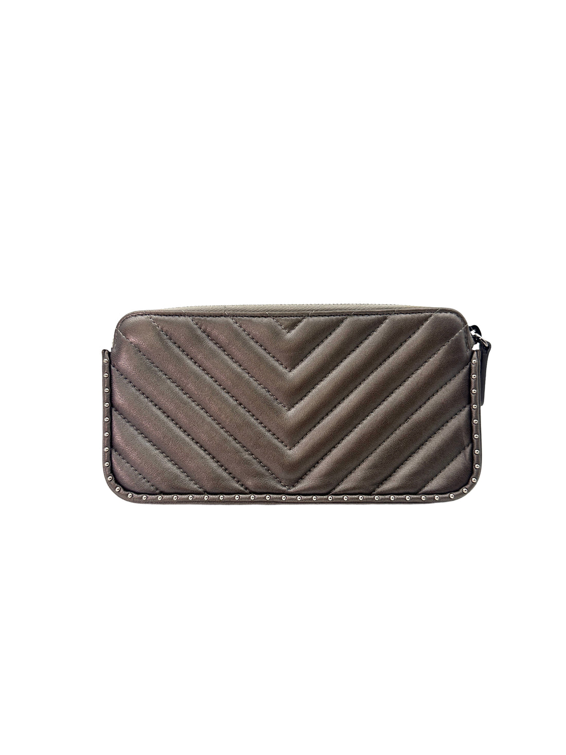 Chanel Metallic Silver Chevron Quilted Lambskin Double Zip Chain Bag(26***42) CC1420