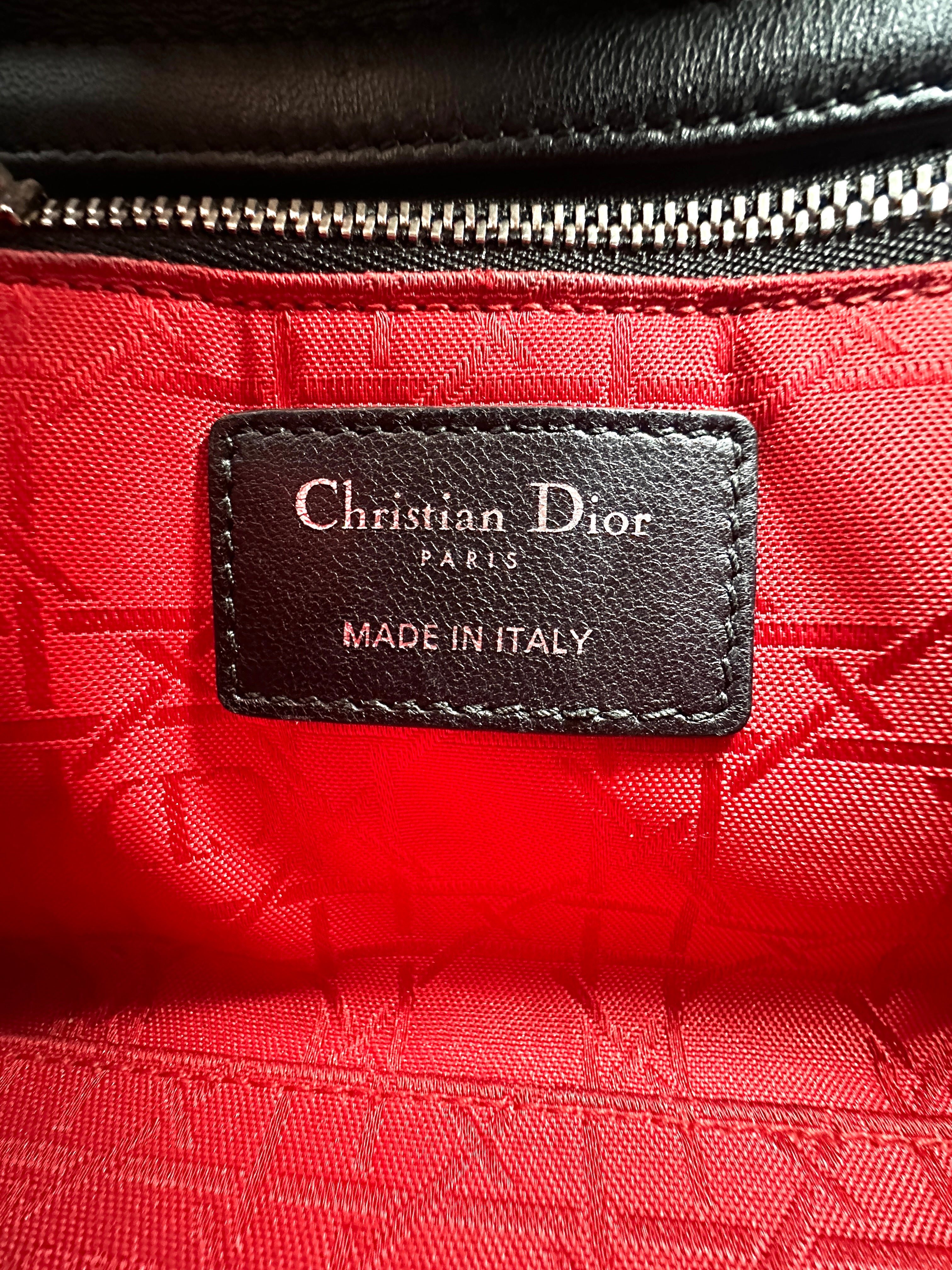 Christian Dior Lady Dior Black Cannage Lambskin Handle Bag With Silver Charms DR505