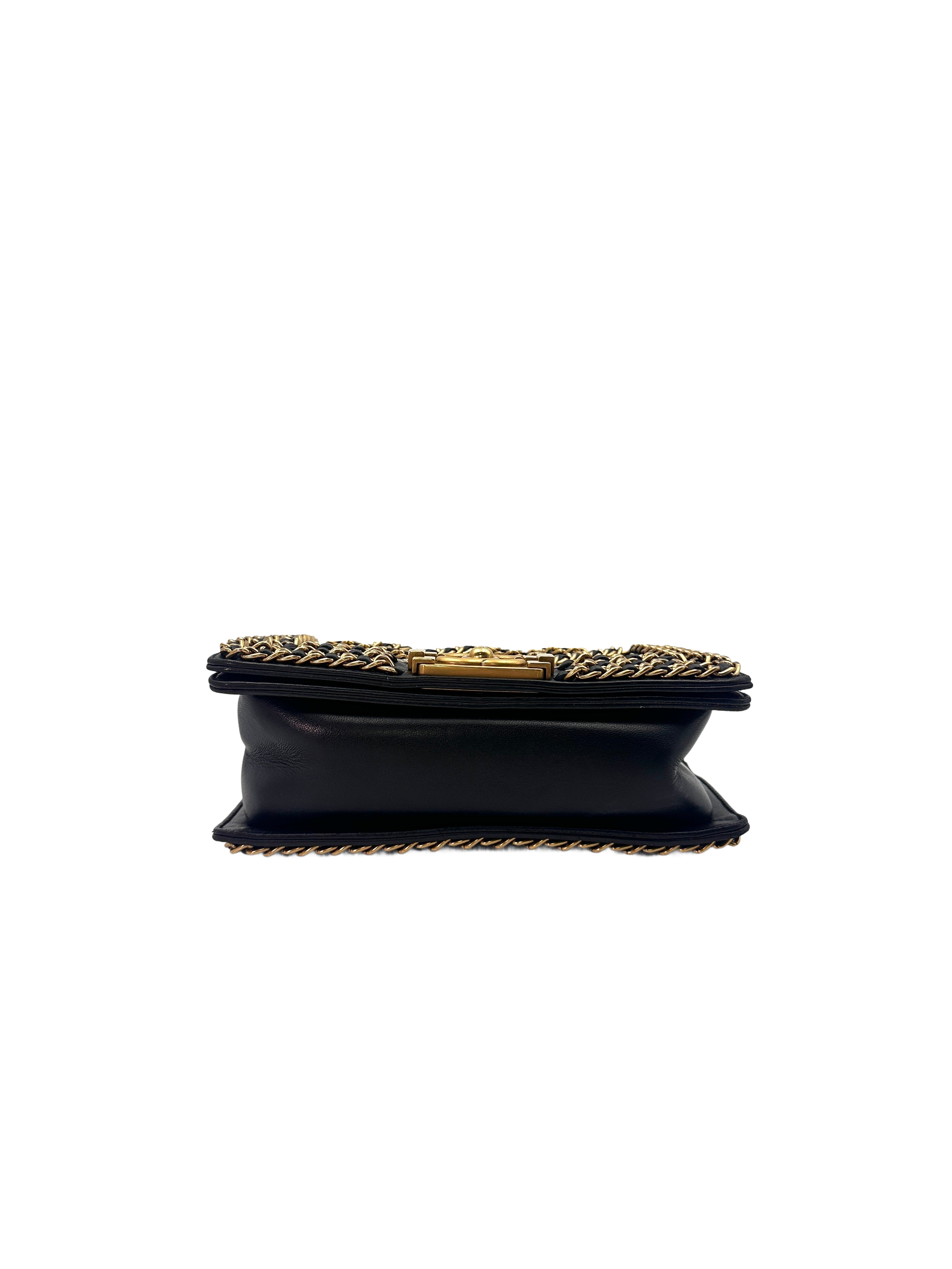 Chanel LeBoy Metallic Blue Python & Woven Gold Chain Detail Flap Bag With Gold Buckle(21***62) CC1424