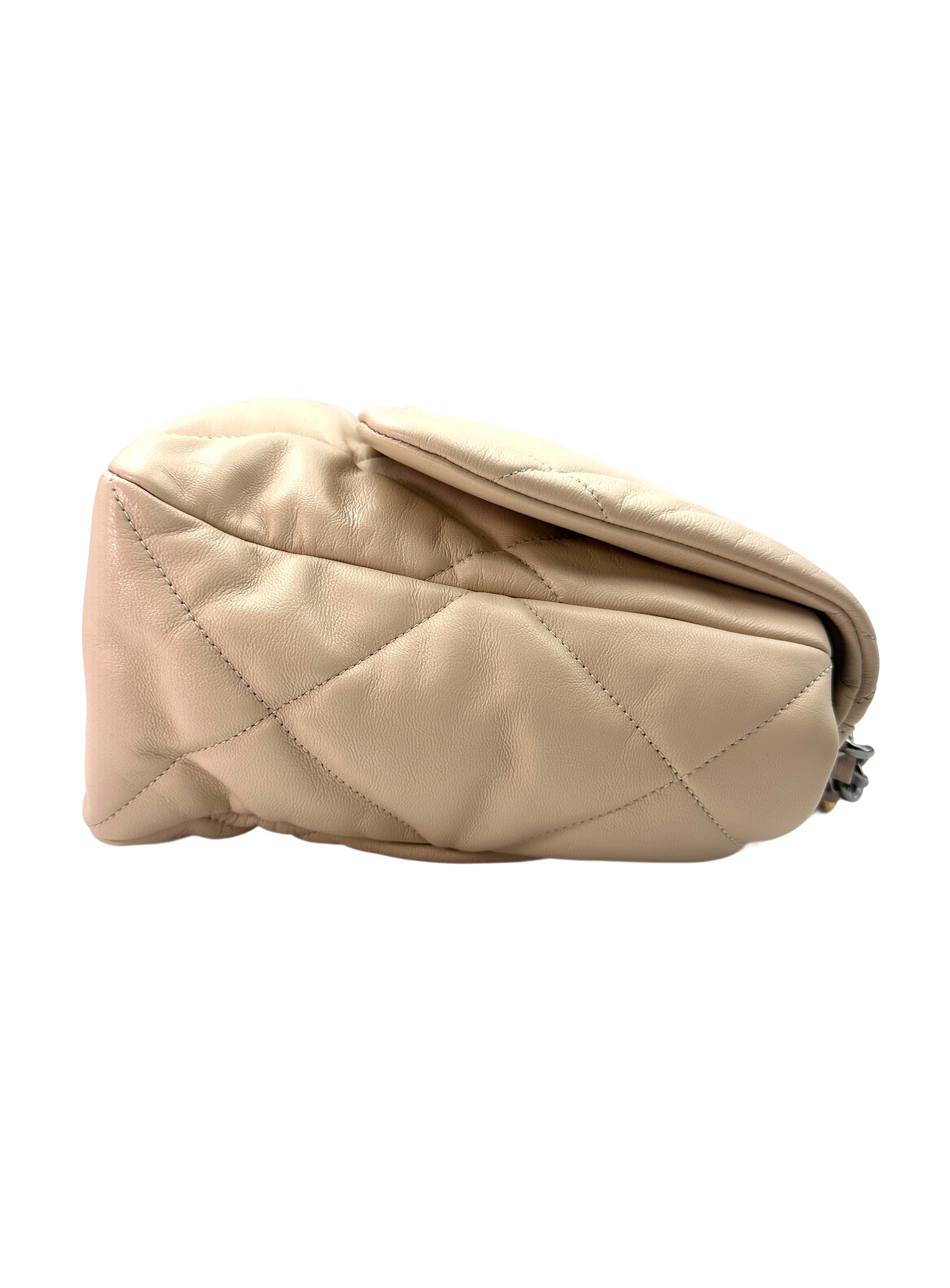 Chanel 19 Beige Quilted Lambskin Large Size Flap Bag With Gold Buckle(30***08) IRIS019