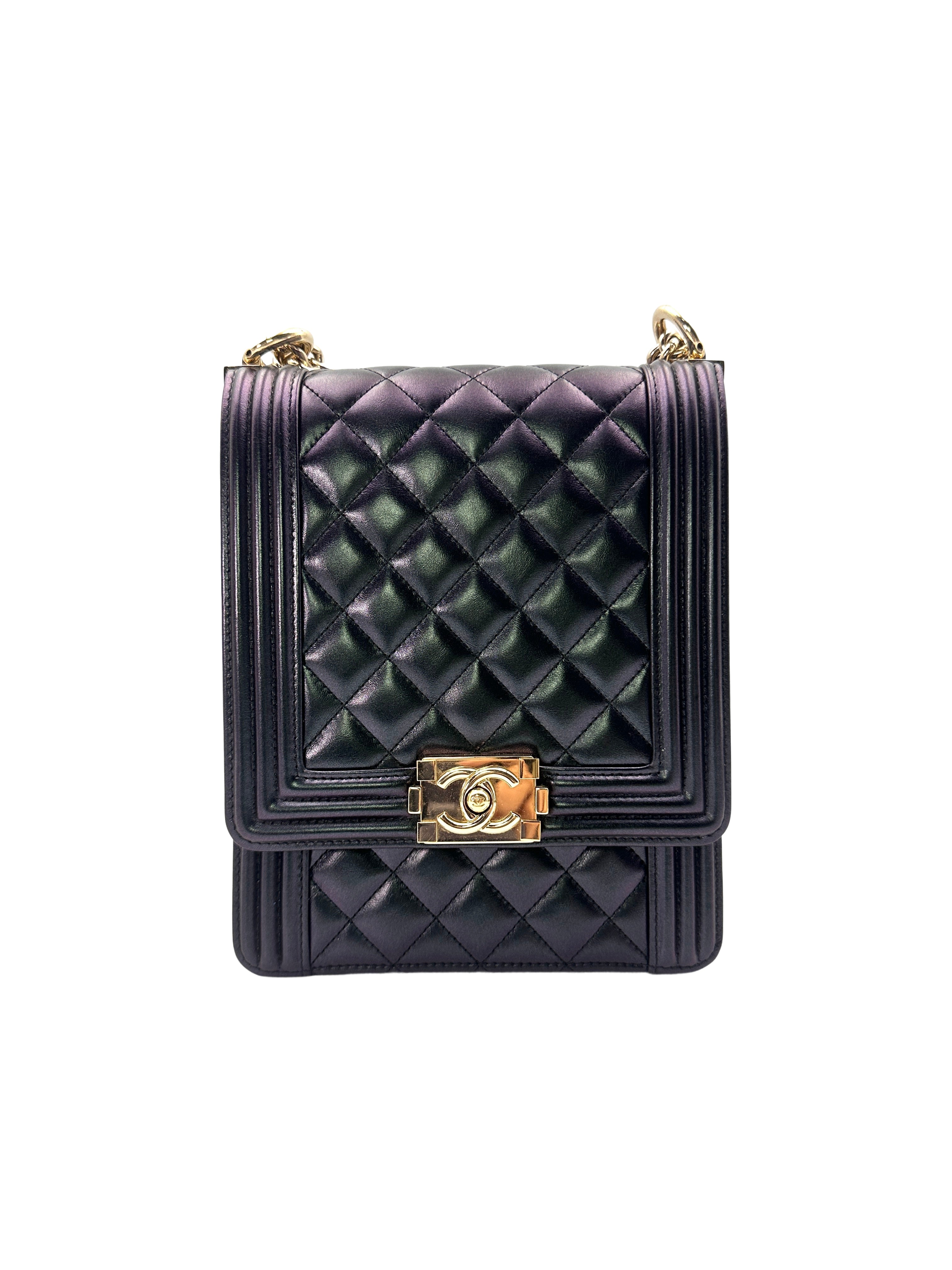 Chanel North South LeBoy Black Quilted Calfskin Shoulder Bag With Gold Buckle(27***18) CC1426
