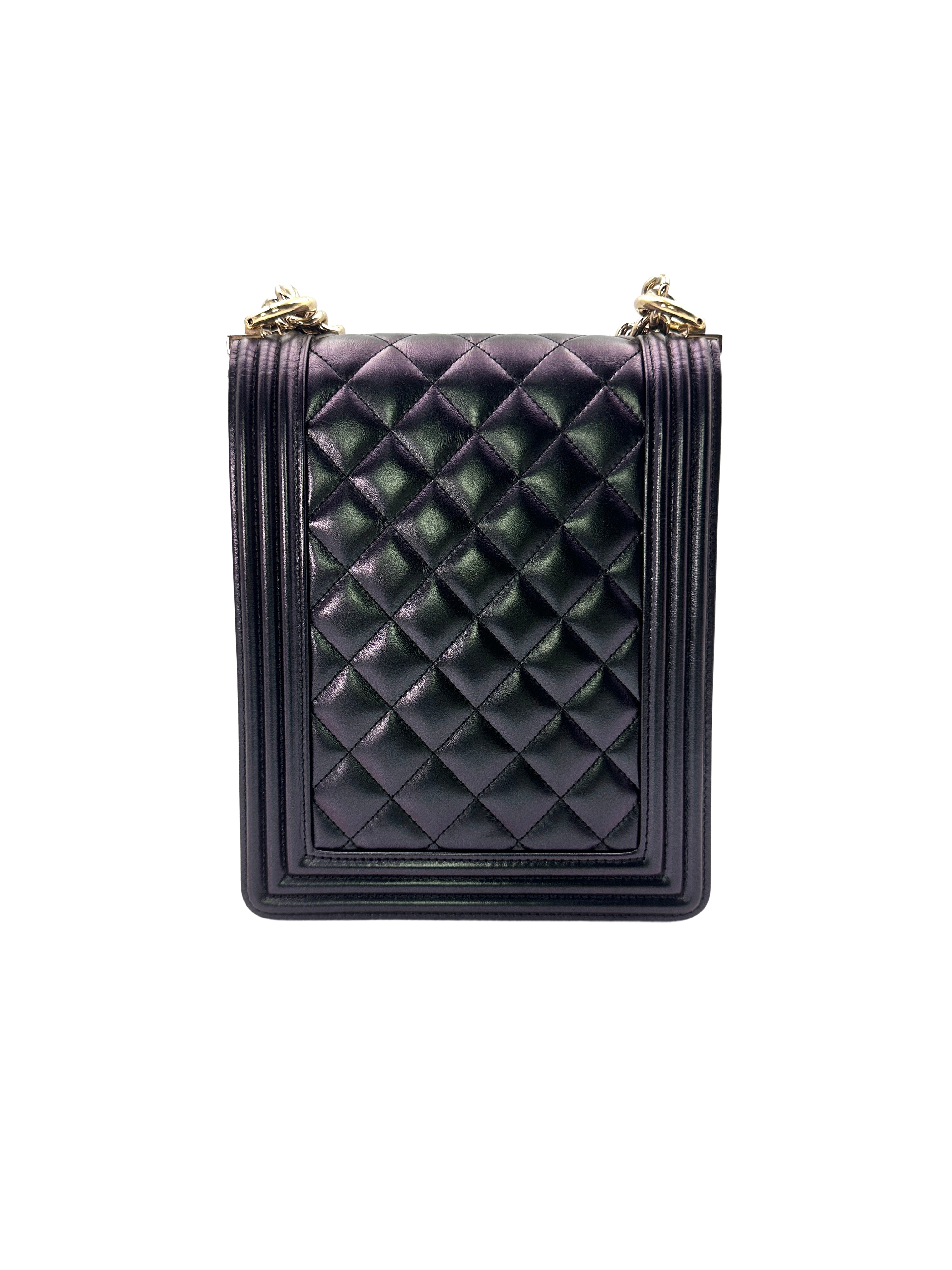 Chanel North South LeBoy Black Quilted Calfskin Shoulder Bag With Gold Buckle(27***18) CC1426