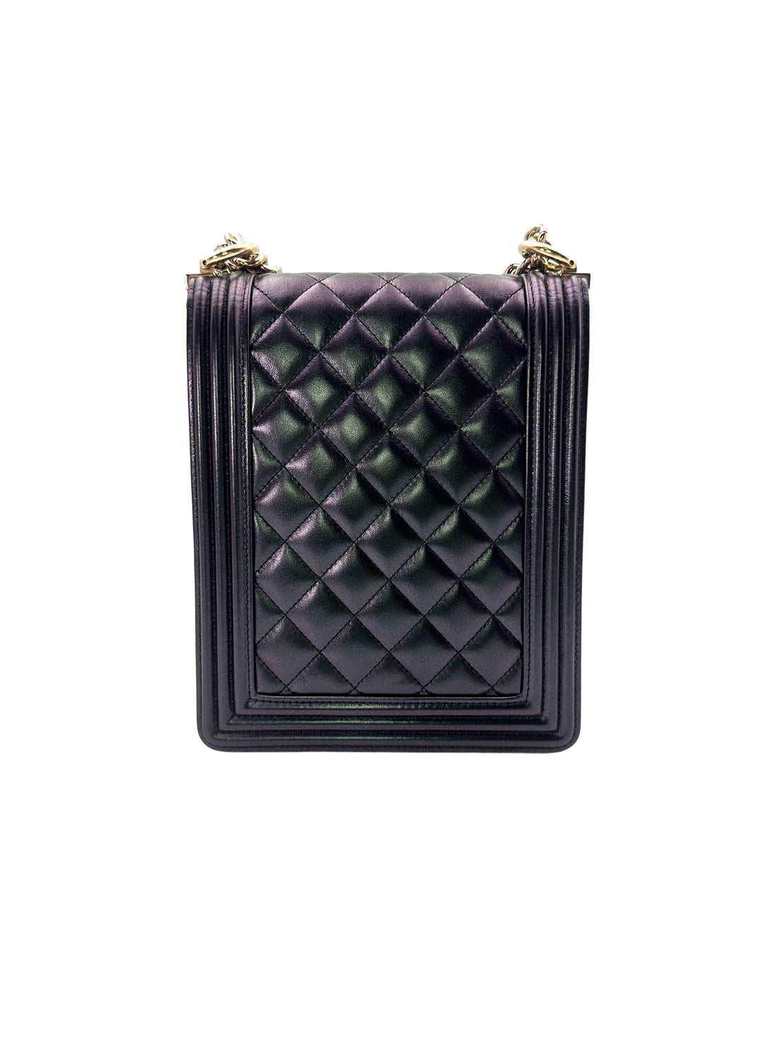 Chanel North South LeBoy Black Quilted Calfskin Shoulder Bag With Gold Buckle(27***18) CC1426