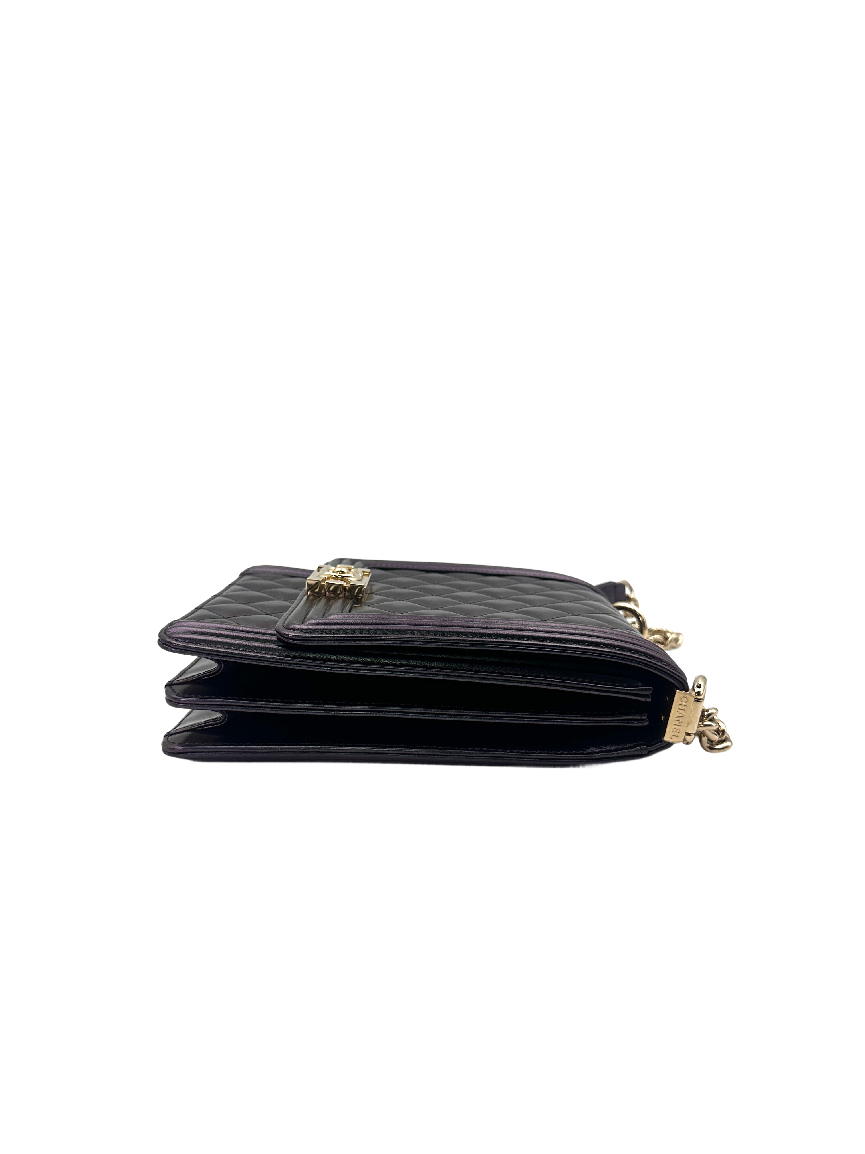 Chanel North South LeBoy Black Quilted Calfskin Shoulder Bag With Gold Buckle(27***18) CC1426