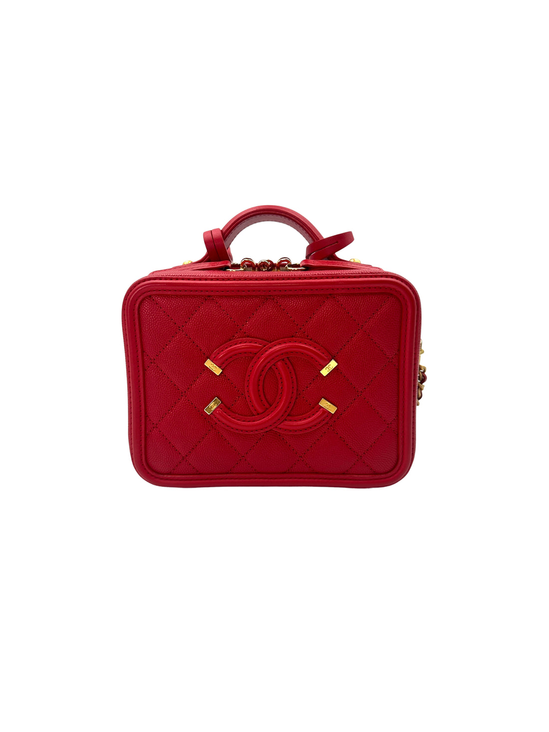 Chanel CC Filigree Red Quilted Leather Top Handle Vanity Case(25***58) CC1428