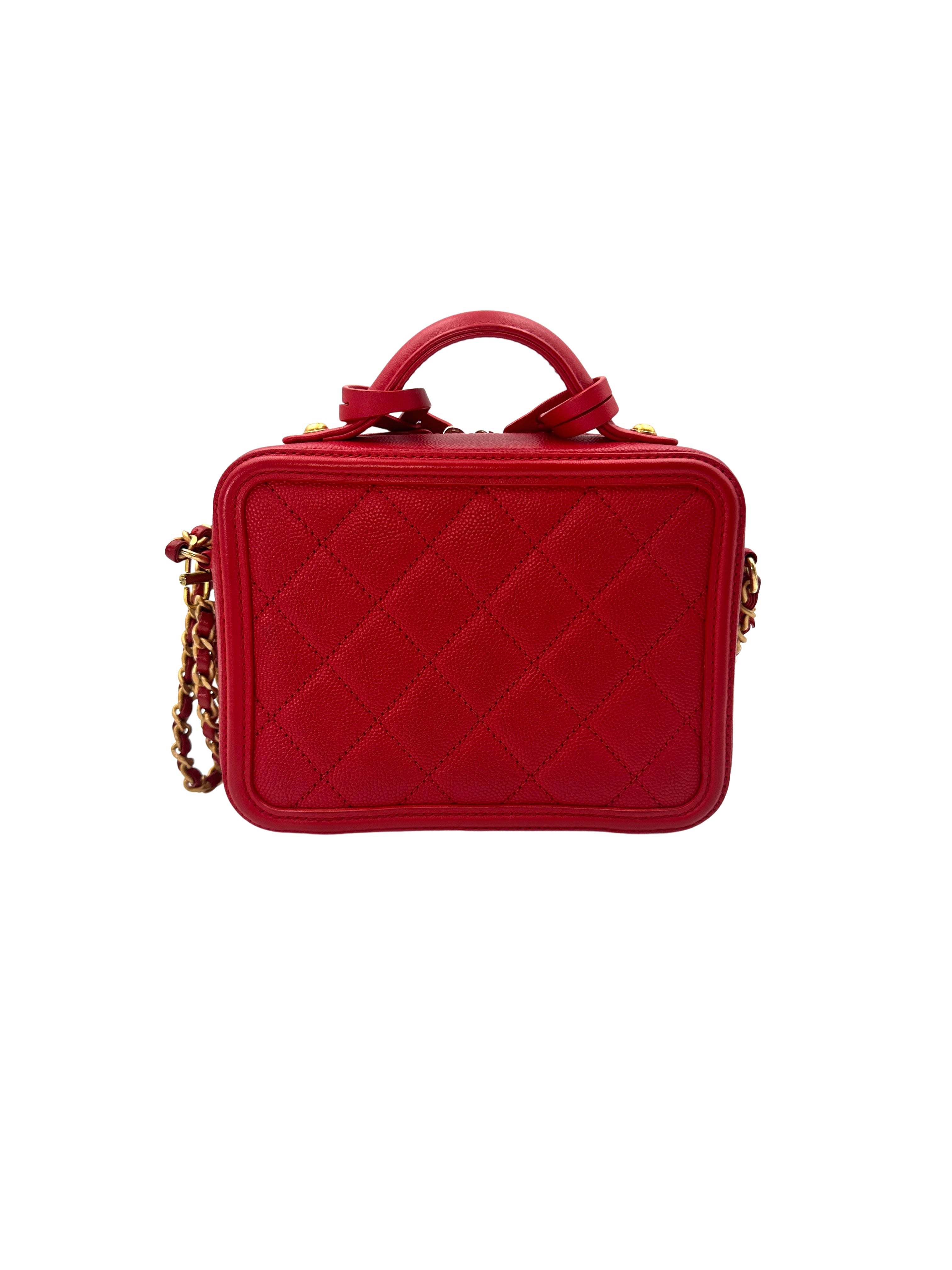 Chanel CC Filigree Red Quilted Leather Top Handle Vanity Case(25***58) CC1428