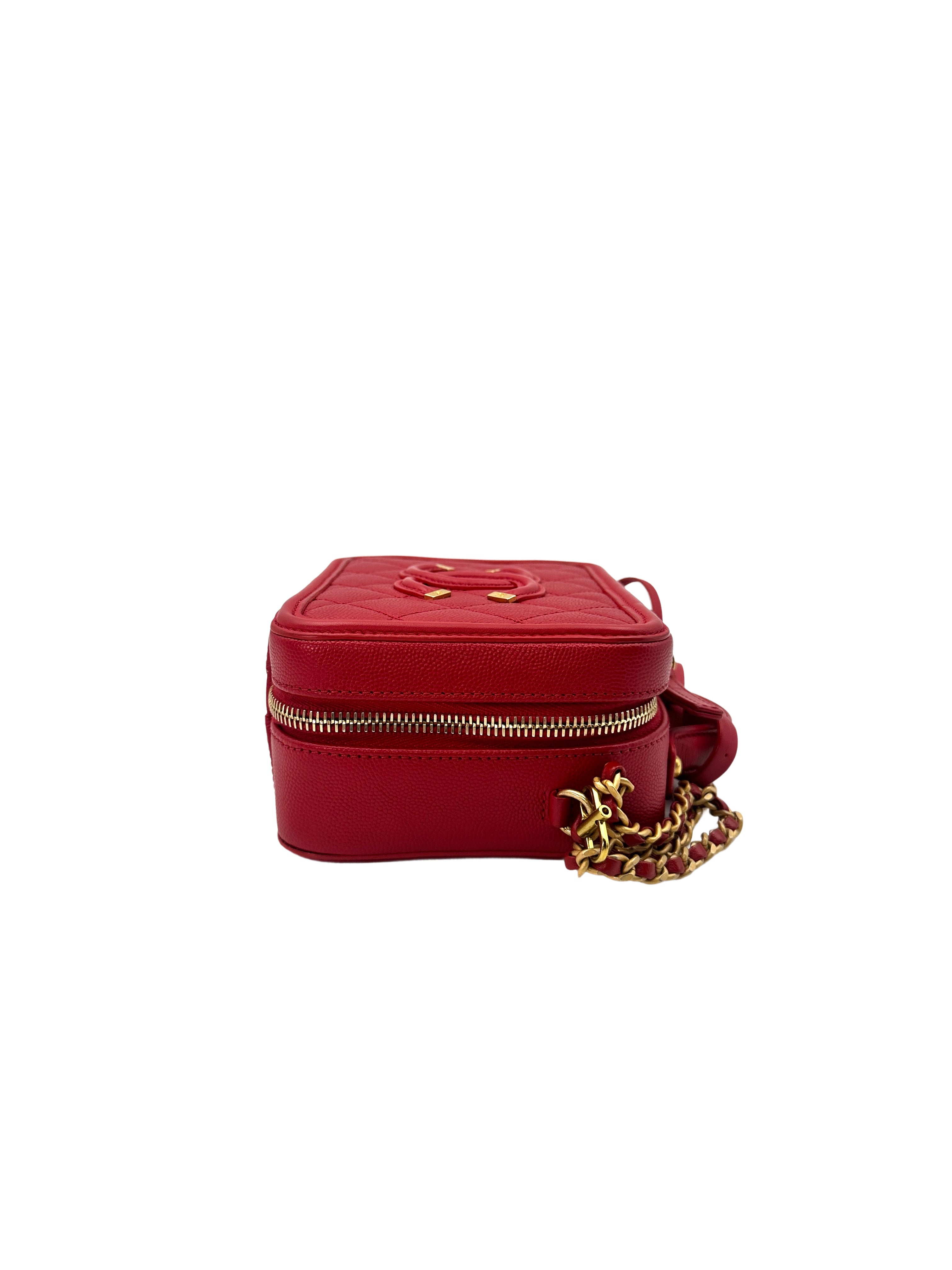 Chanel CC Filigree Red Quilted Leather Top Handle Vanity Case(25***58) CC1428