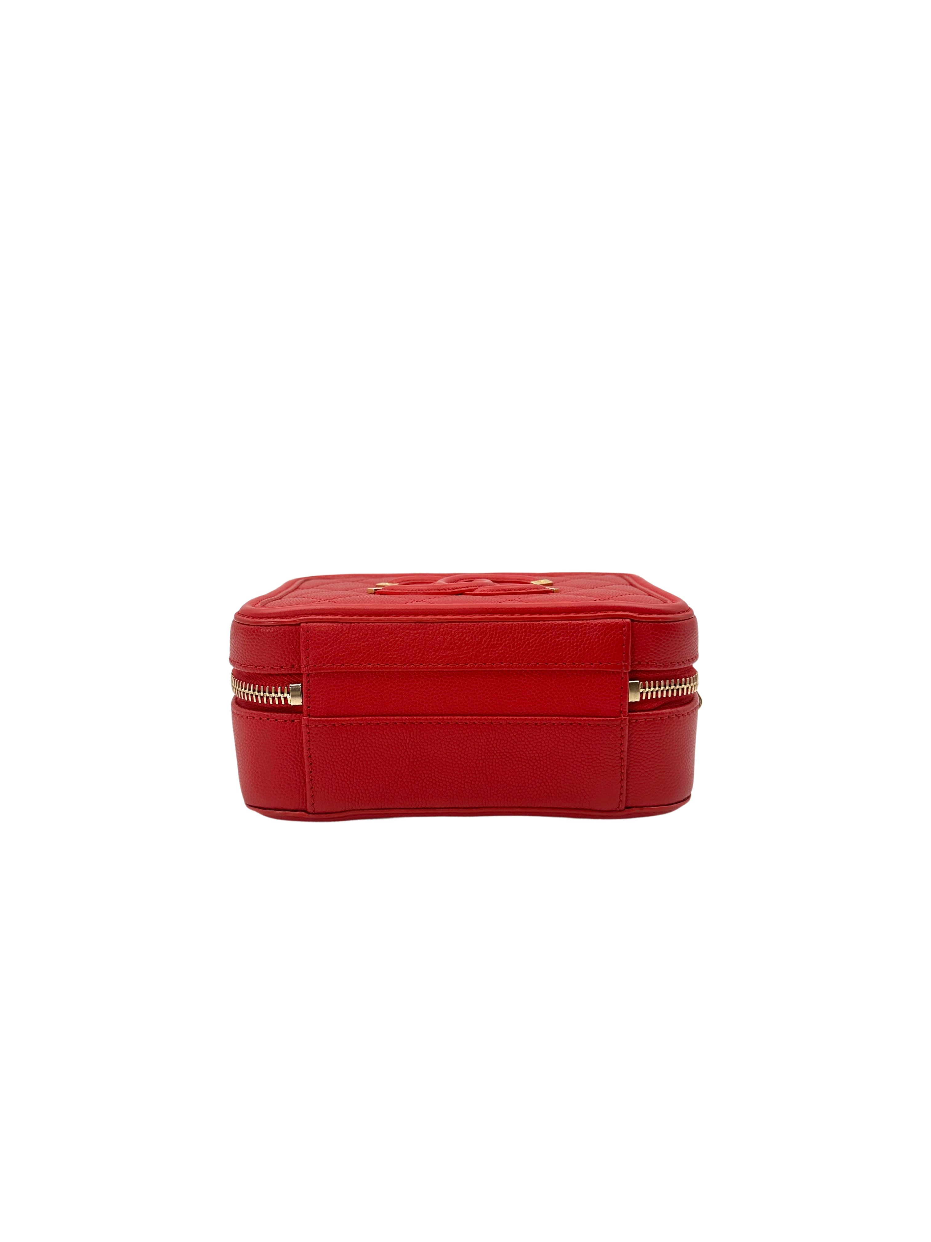 Chanel CC Filigree Red Quilted Leather Top Handle Vanity Case(25***58) CC1428