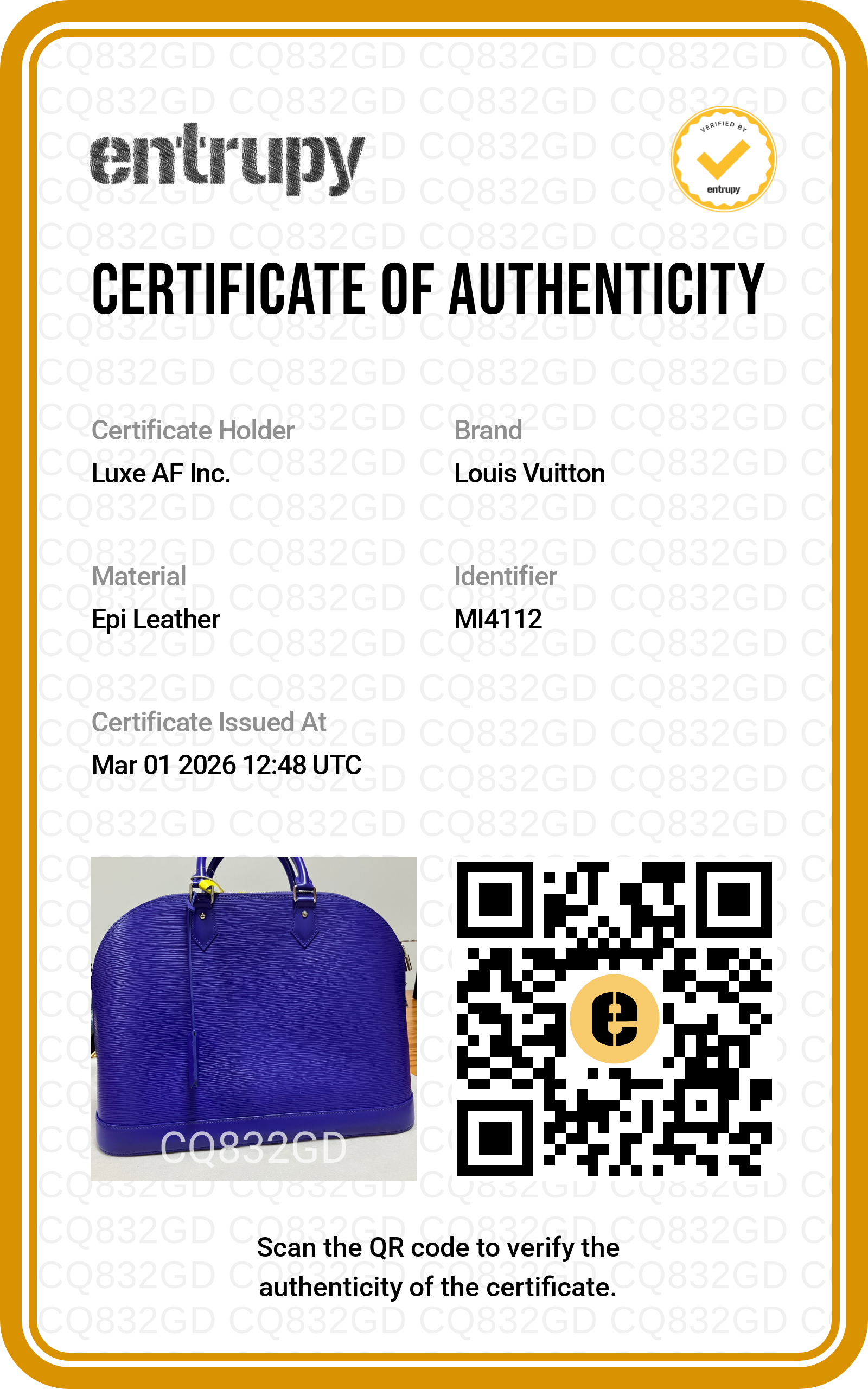 Louis Vuitton Alma Blue Epi Leather Handle Bag LV1961