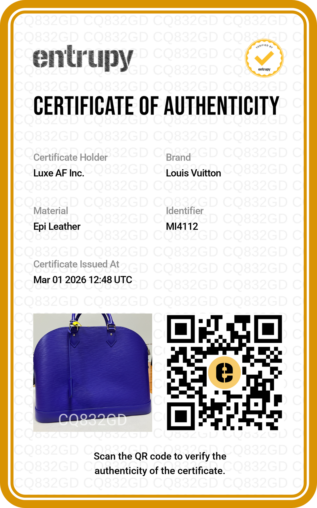 Louis Vuitton Alma Blue Epi Leather Handle Bag LV1961