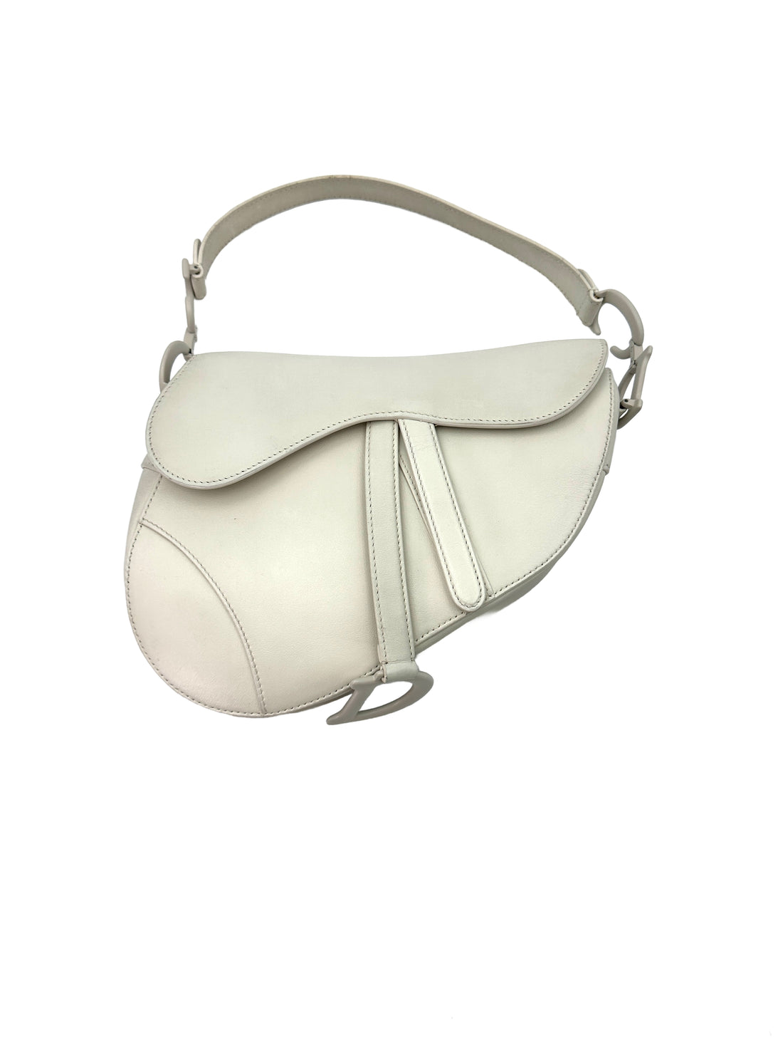 Christian Dior White Leather Medium Size Saddle Bag DR509