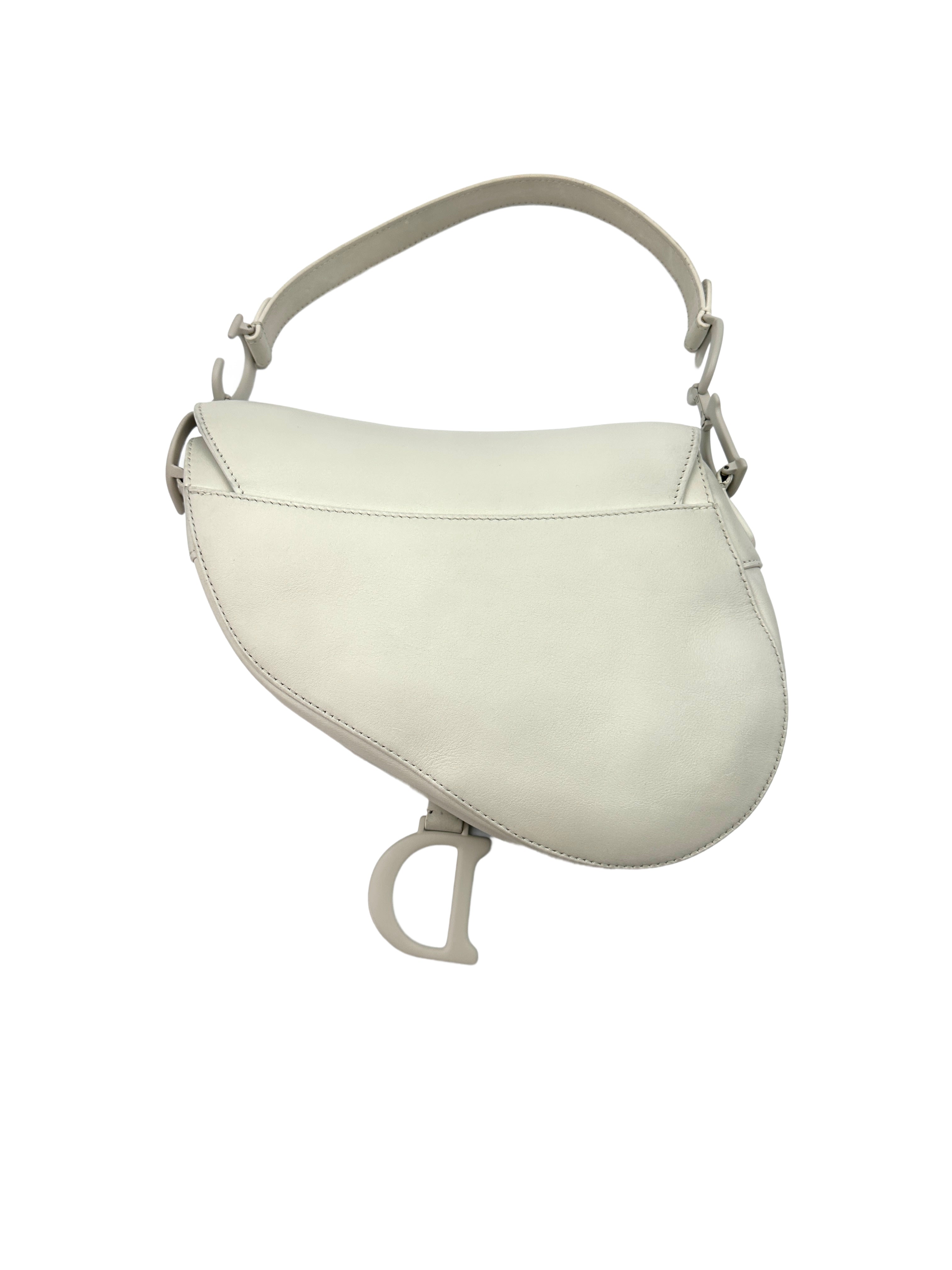 Christian Dior White Leather Medium Size Saddle Bag DR509