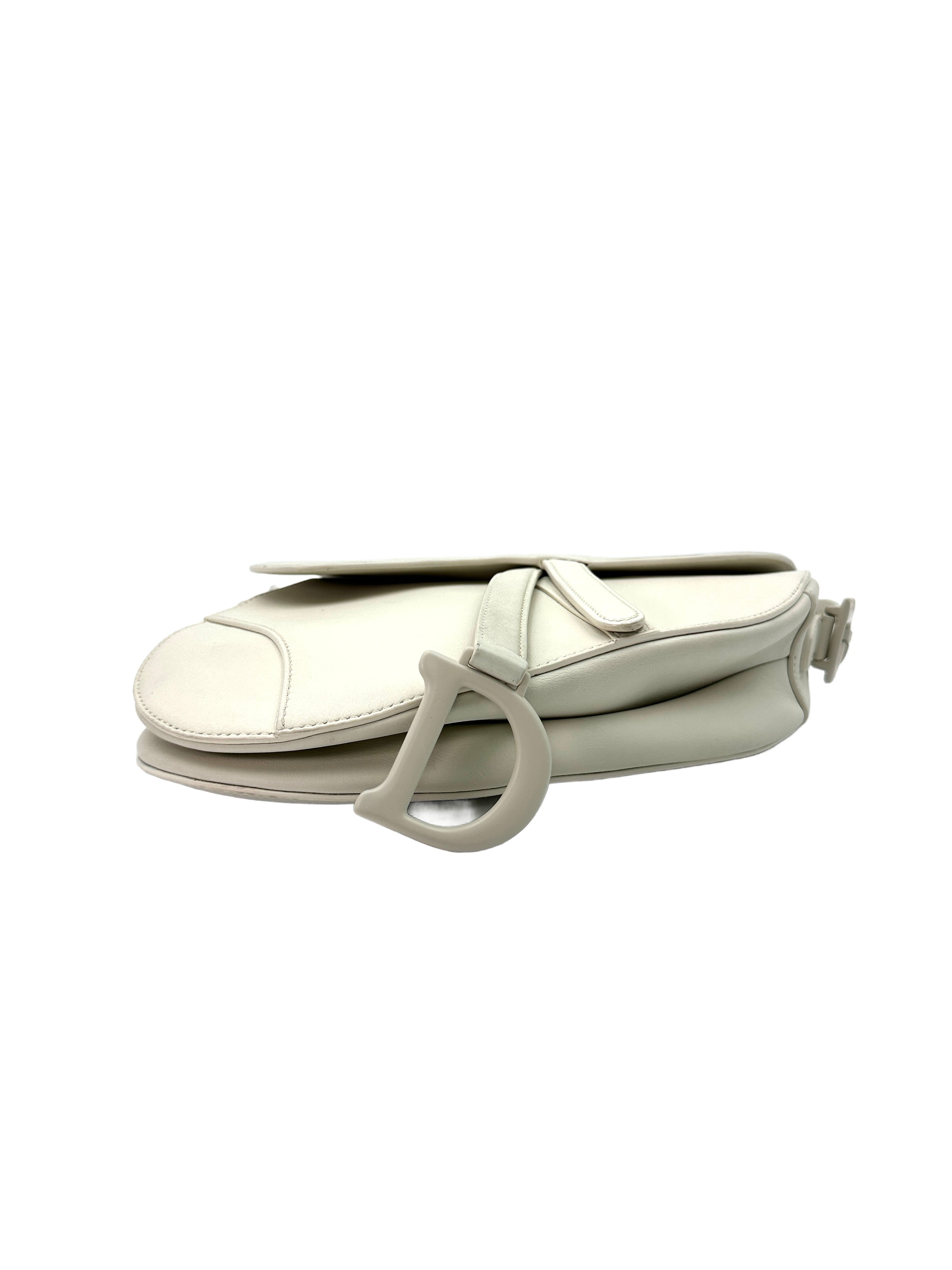 Christian Dior White Leather Medium Size Saddle Bag DR509