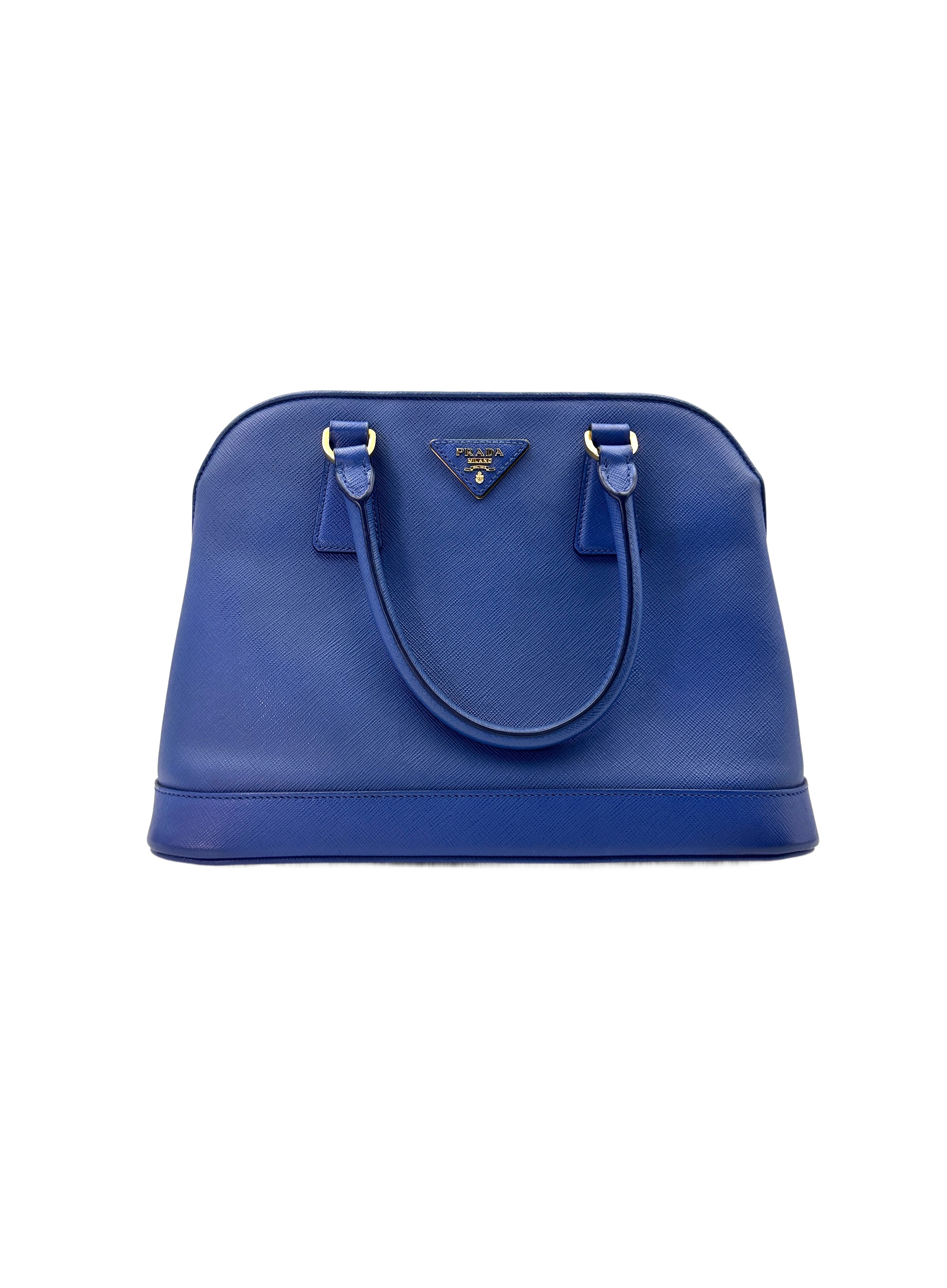 Prada Promenade Blue Saffiano Lux Leather Meidum Size Handle Bag PR190