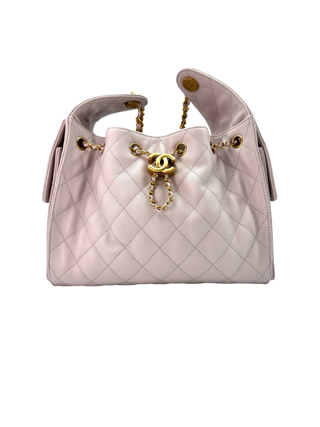 Chanel 25k White Quilted Leather Small Size Chain Hobo Bag(H5***AA) IRIS022