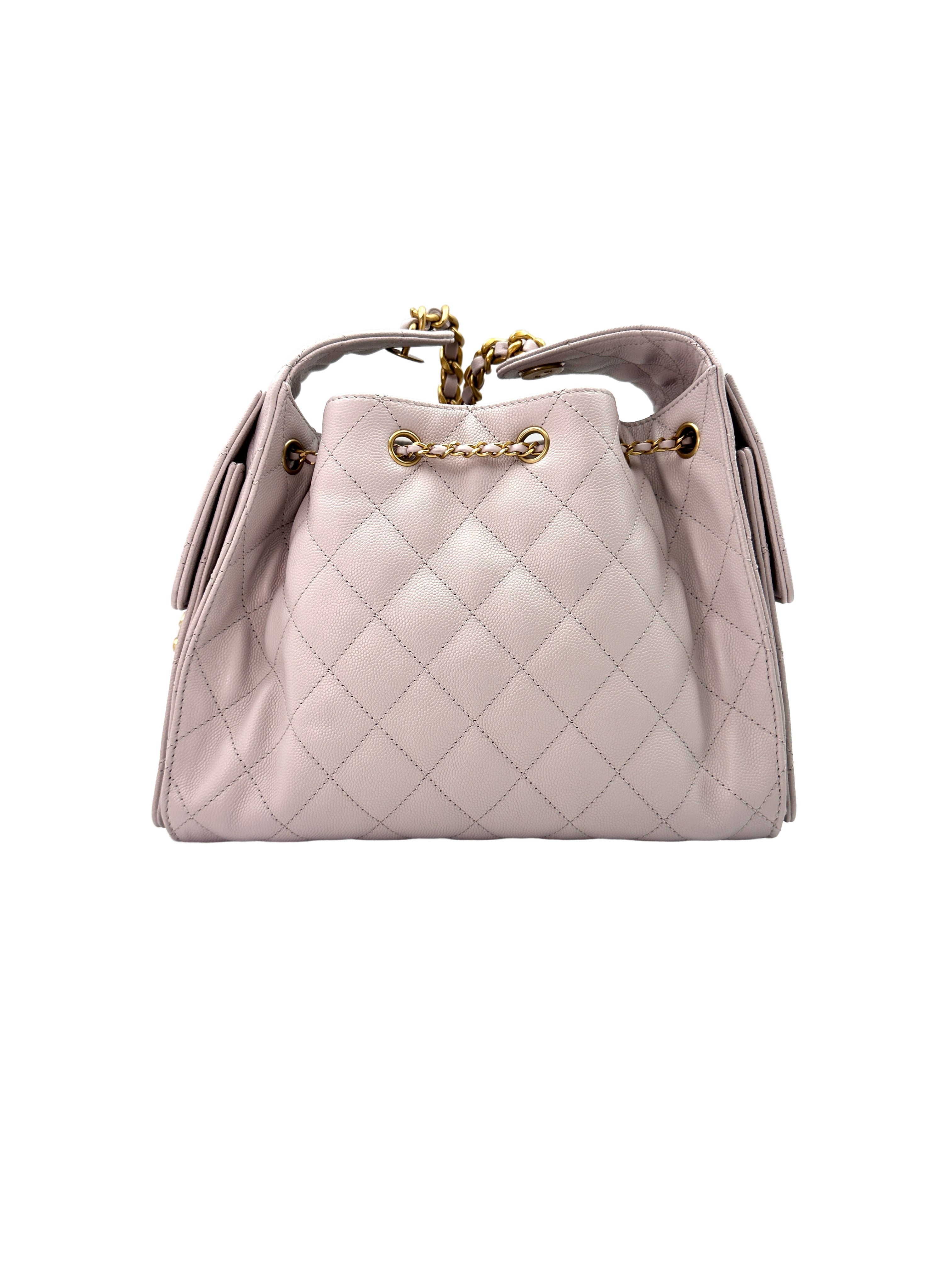 Chanel 25k White Quilted Leather Small Size Chain Hobo Bag(H5***AA) IRIS022