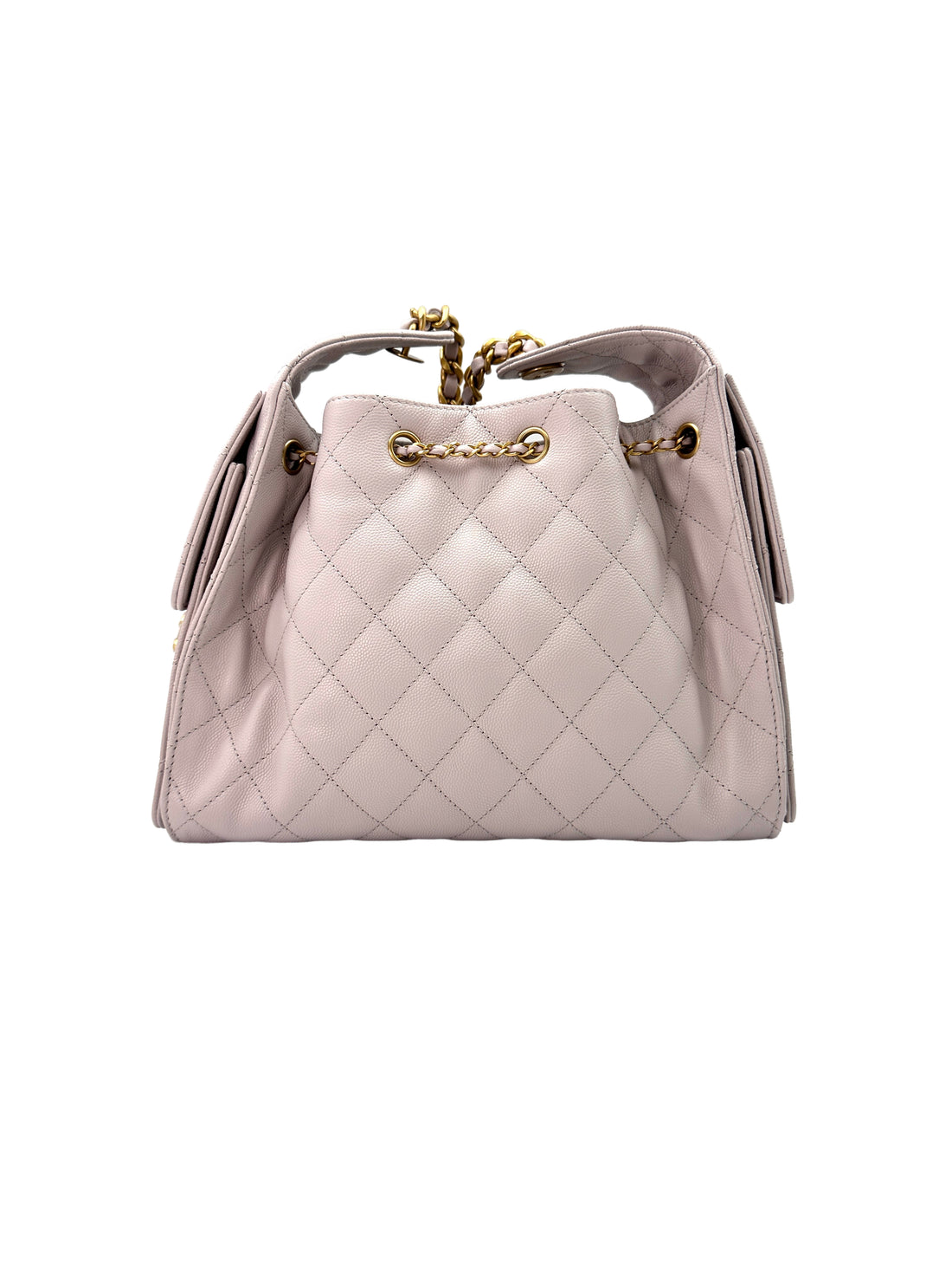 Chanel 25k White Quilted Leather Small Size Chain Hobo Bag(H5***AA) IRIS022