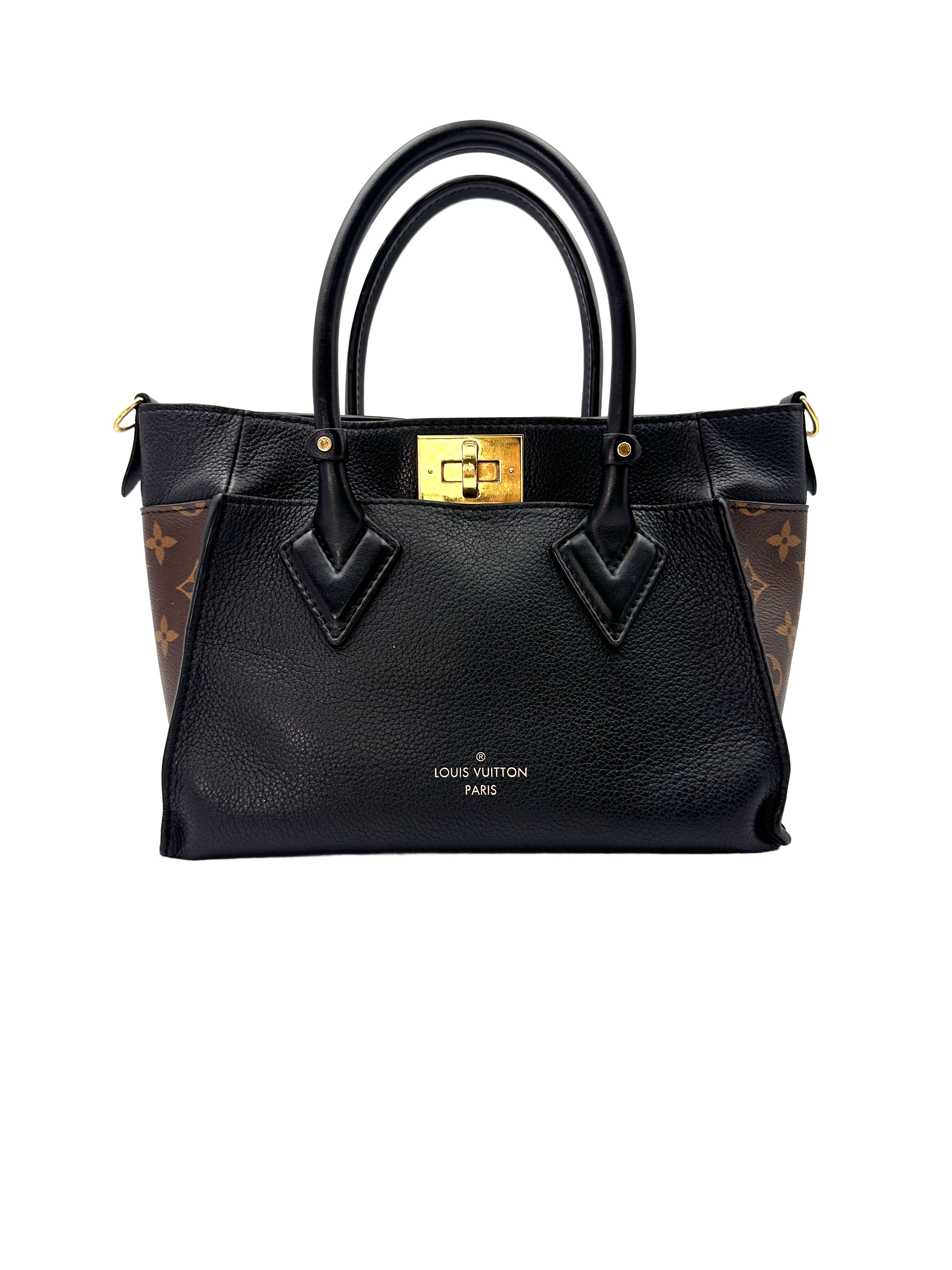 Louis Vuitton On My Side PM Black Leather And Monogram Canvas Tote Bag LV1967