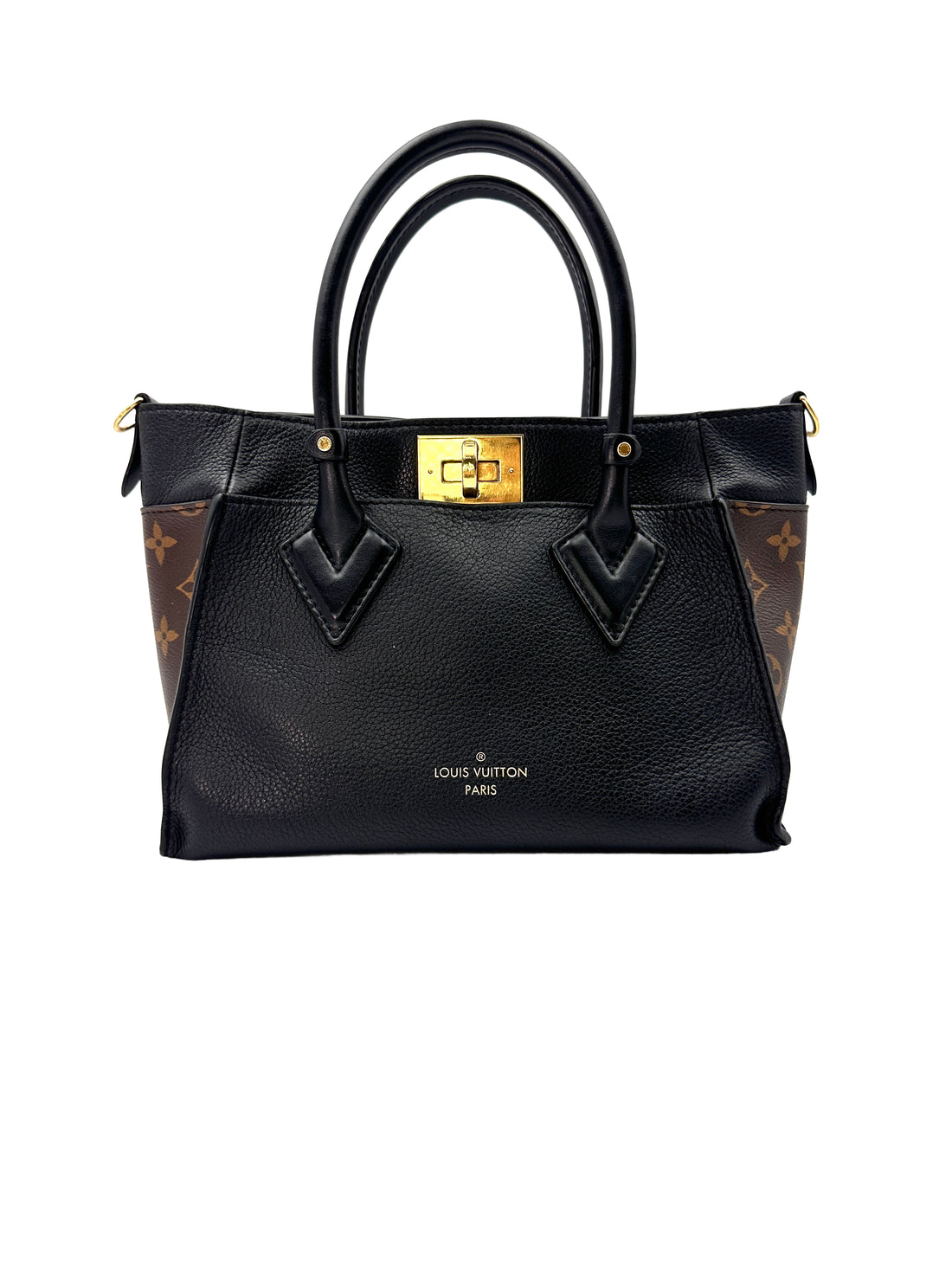 Louis Vuitton On My Side PM Black Leather And Monogram Canvas Tote Bag LV1967
