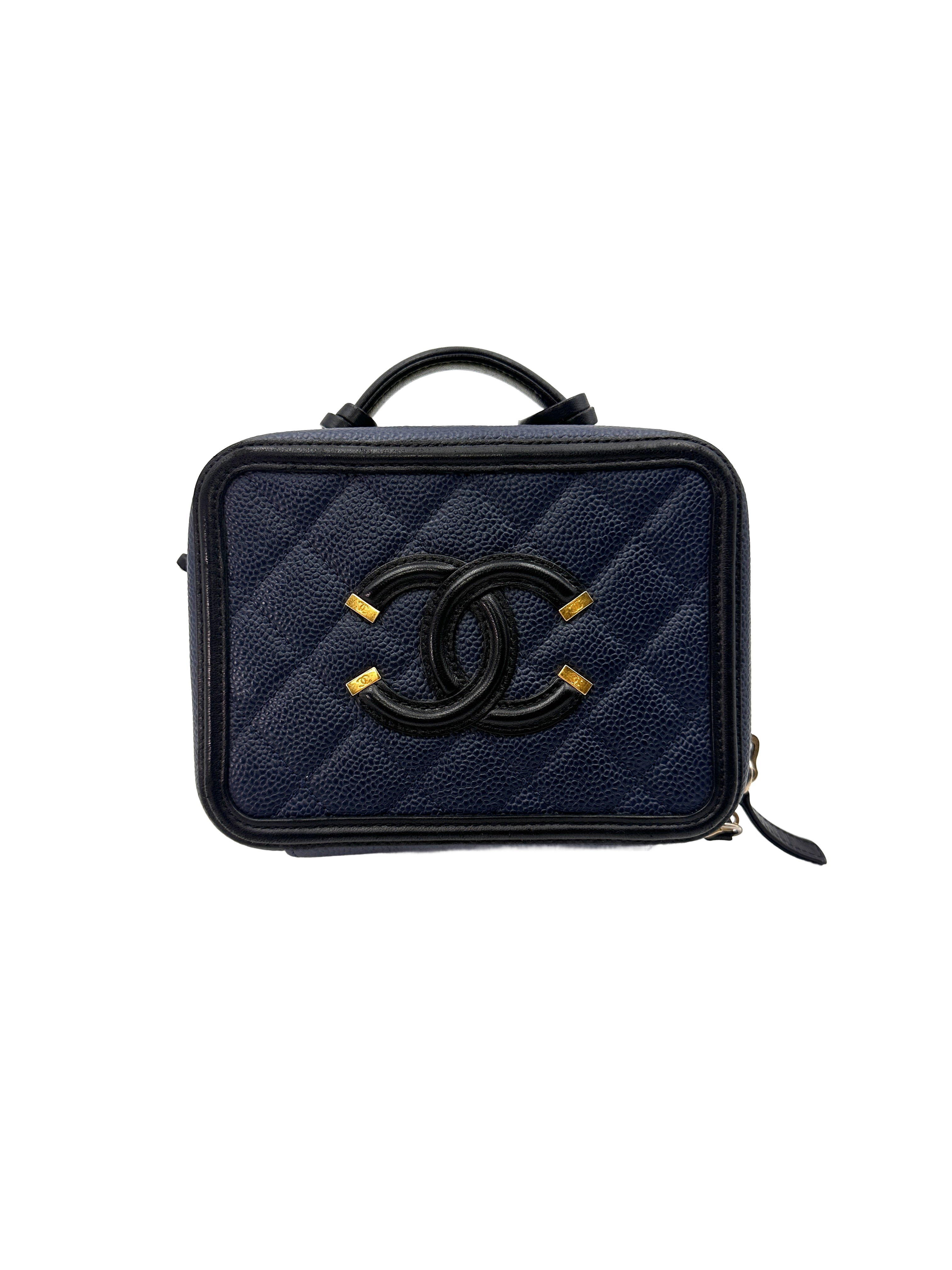 Chanel CC Filigree Navy Quilted Leather Top Handle Vanity Case(23***31) CC1430