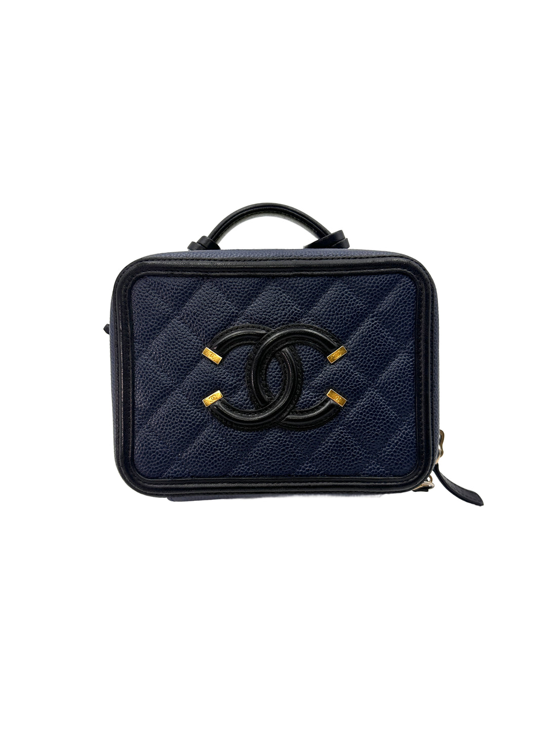 Chanel CC Filigree Navy Quilted Leather Top Handle Vanity Case(23***31) CC1430