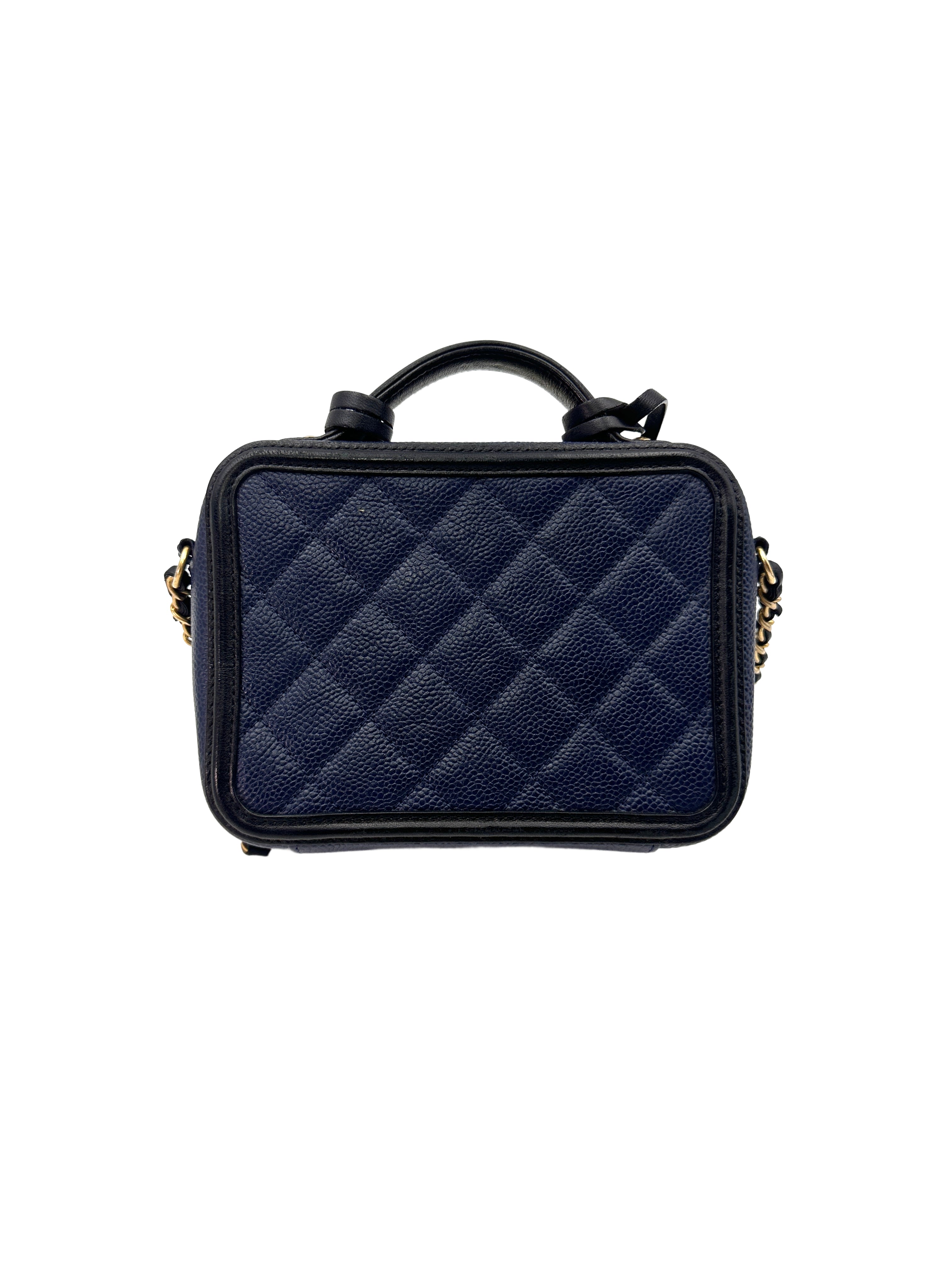 Chanel CC Filigree Navy Quilted Leather Top Handle Vanity Case(23***31) CC1430