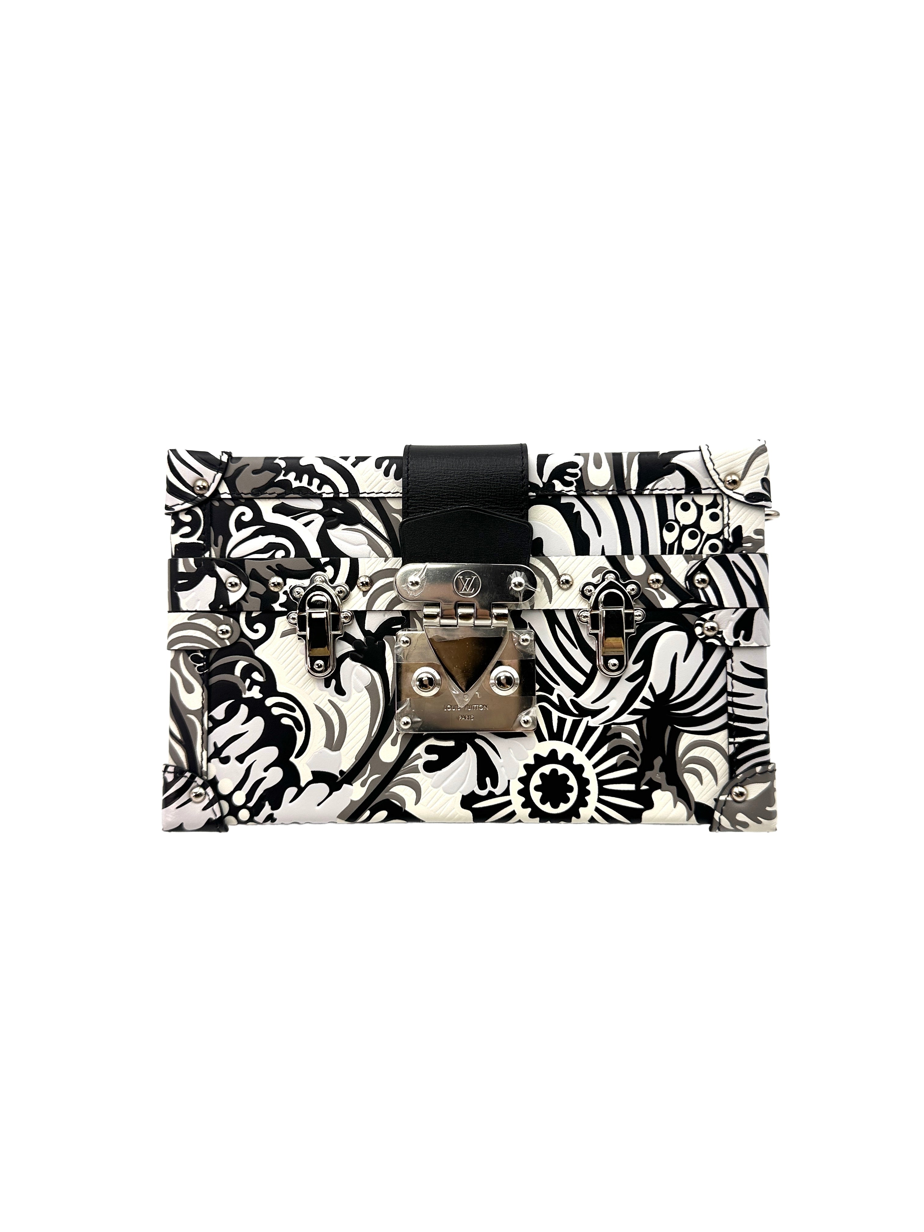 Louis Vuitton Petite Malle Black/White Floral Printed Embossed Shoulder Bag LV1959