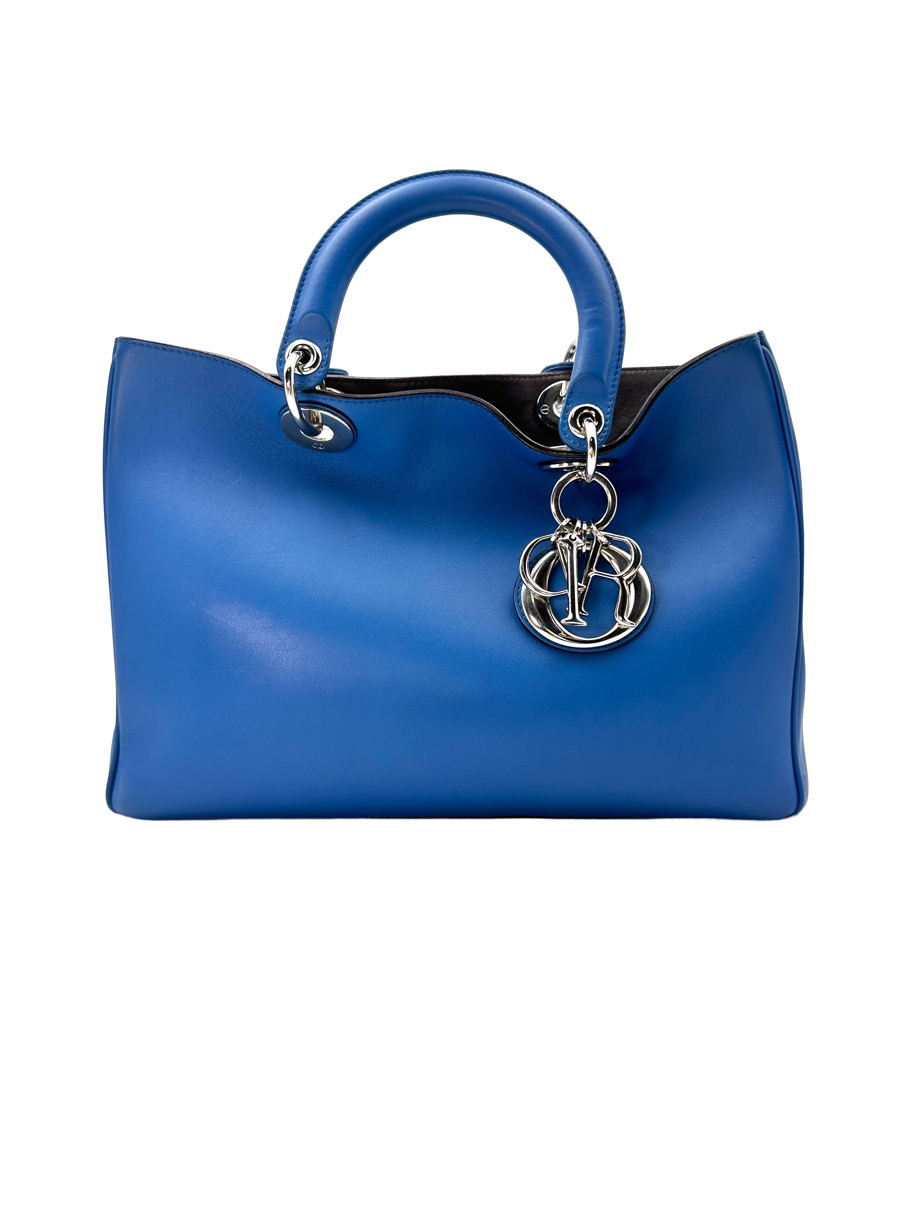 Christian Dior Diorissimo Blue Leather Medium Size Handle Bag With Pouch DR508