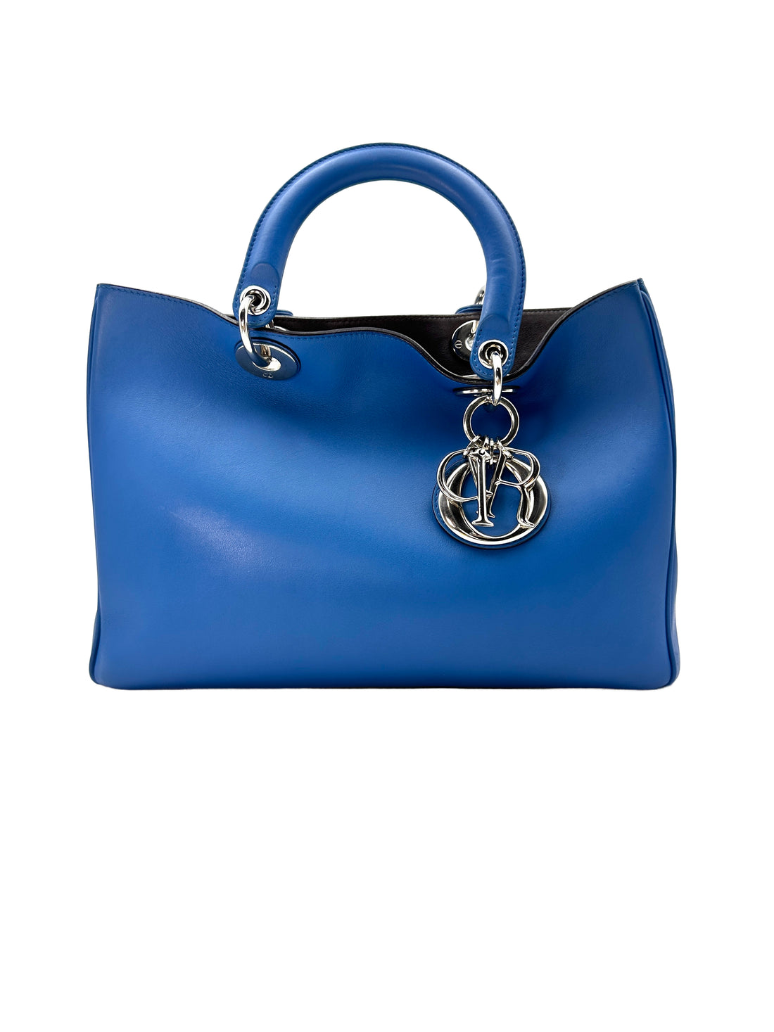 Christian Dior Diorissimo Blue Leather Medium Size Handle Bag With Pouch DR508
