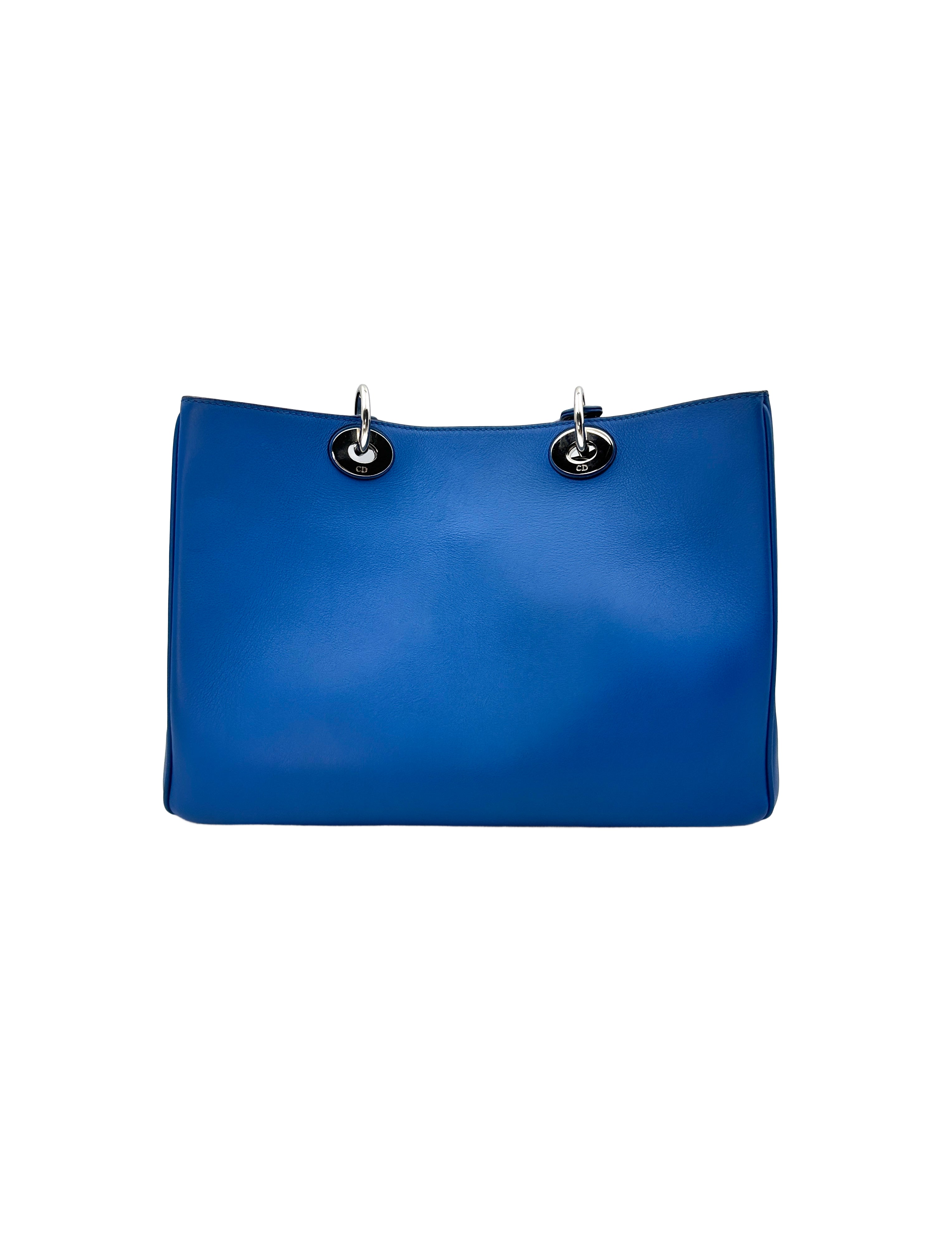 Christian Dior Diorissimo Blue Leather Medium Size Handle Bag With Pouch DR508