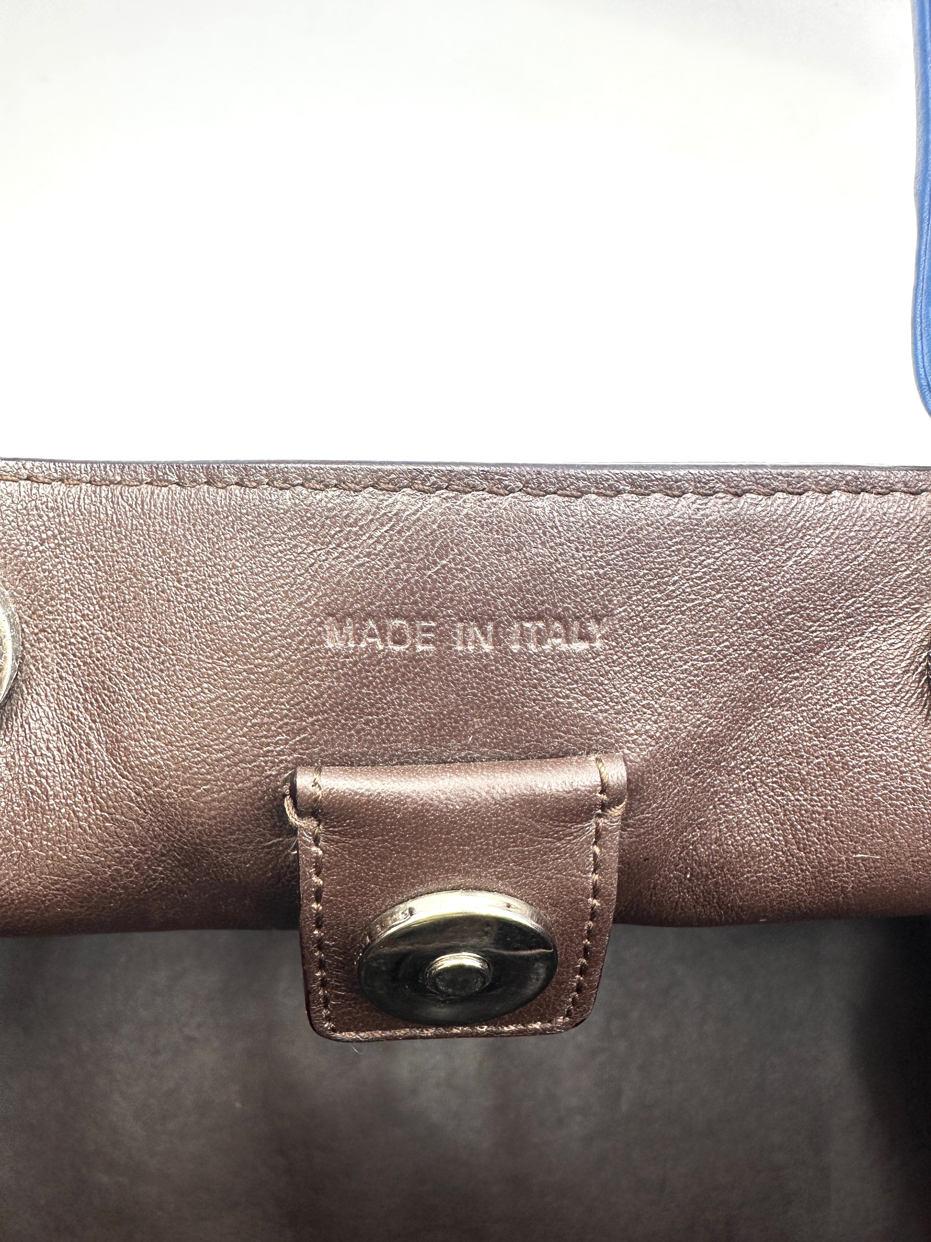 Christian Dior Diorissimo Blue Leather Medium Size Handle Bag With Pouch DR508
