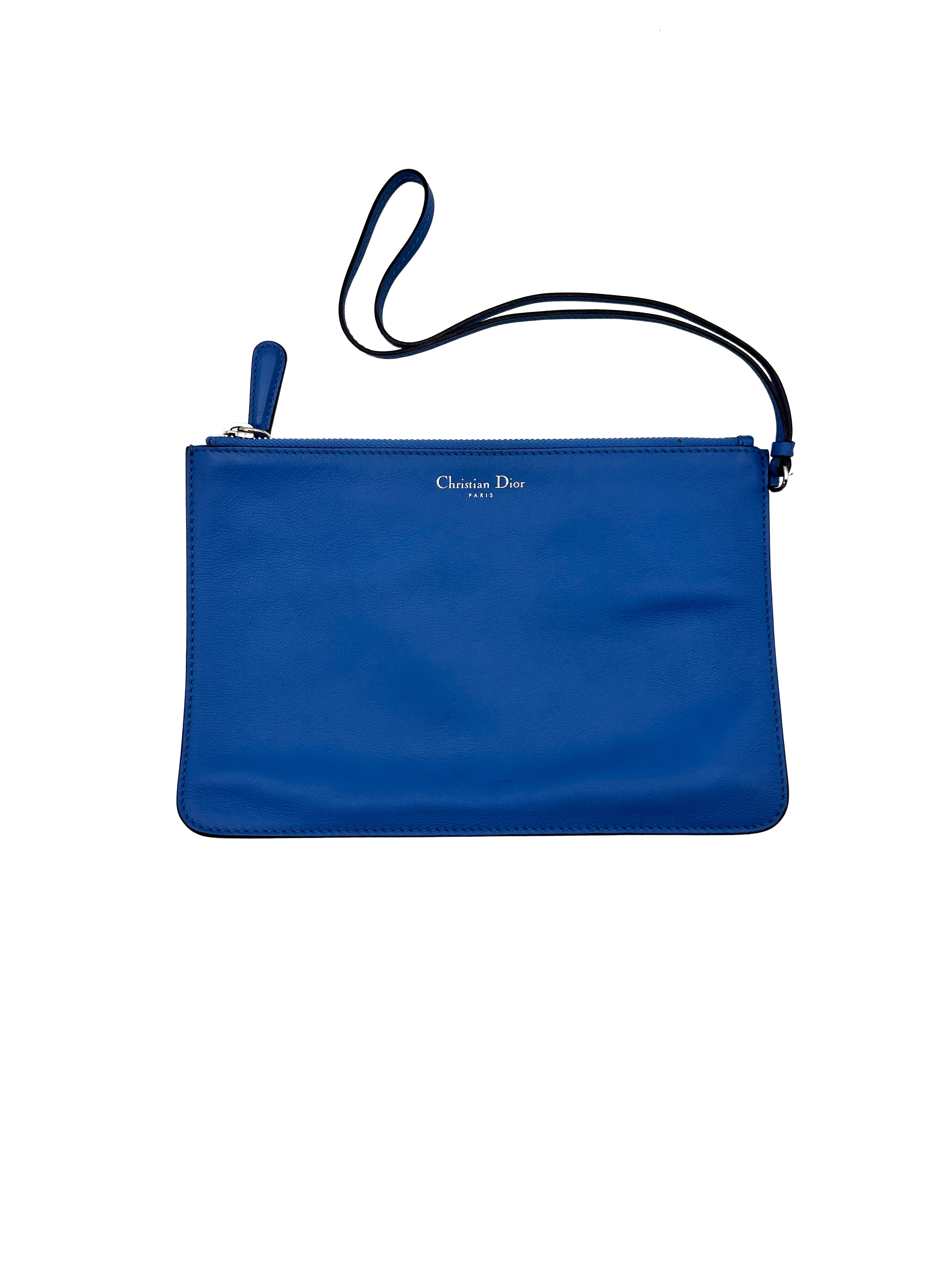 Christian Dior Diorissimo Blue Leather Medium Size Handle Bag With Pouch DR508