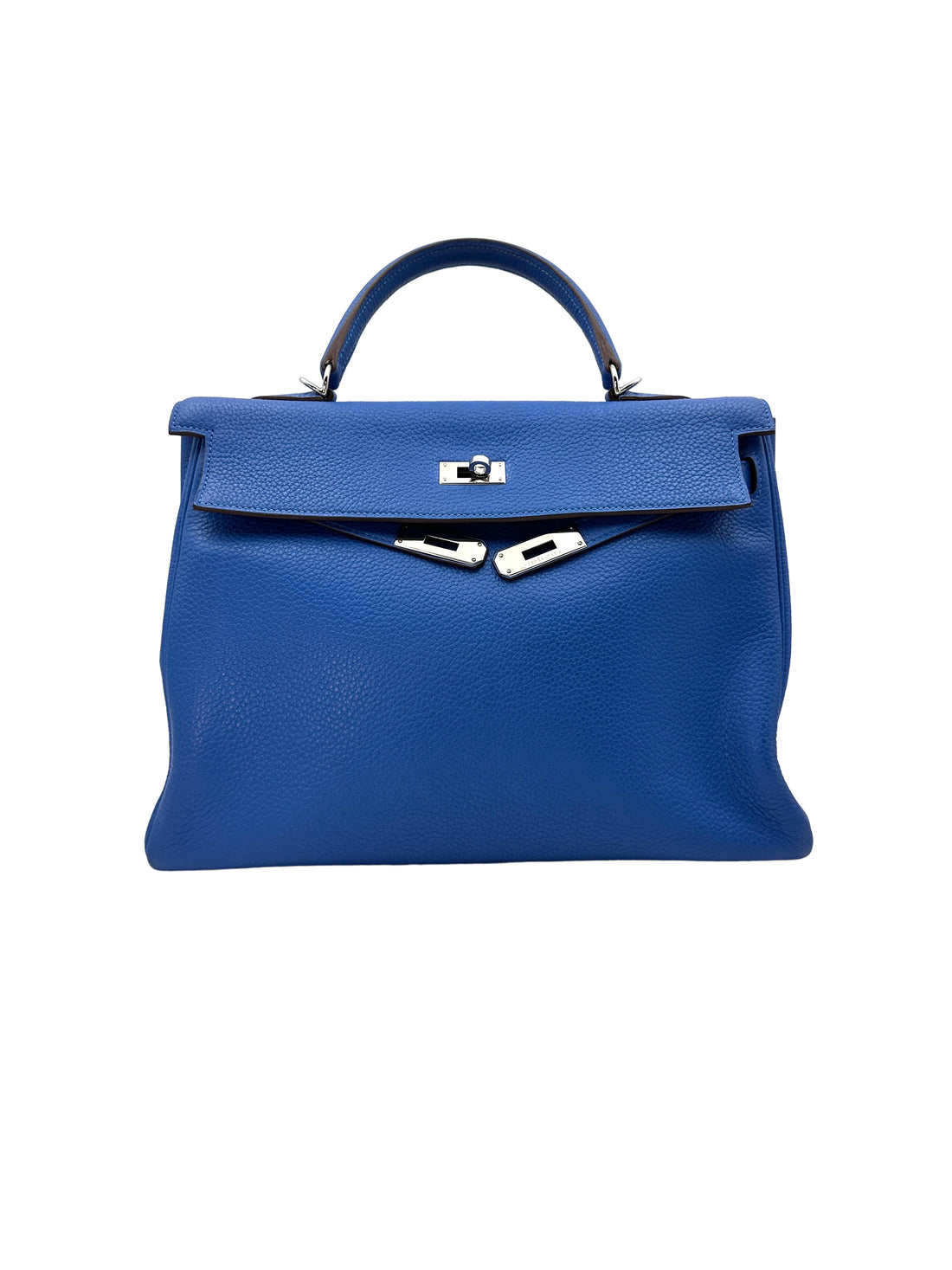 Hermes Kelly35 Blue Leather Handle Bag With Silver Hardware IRIS034