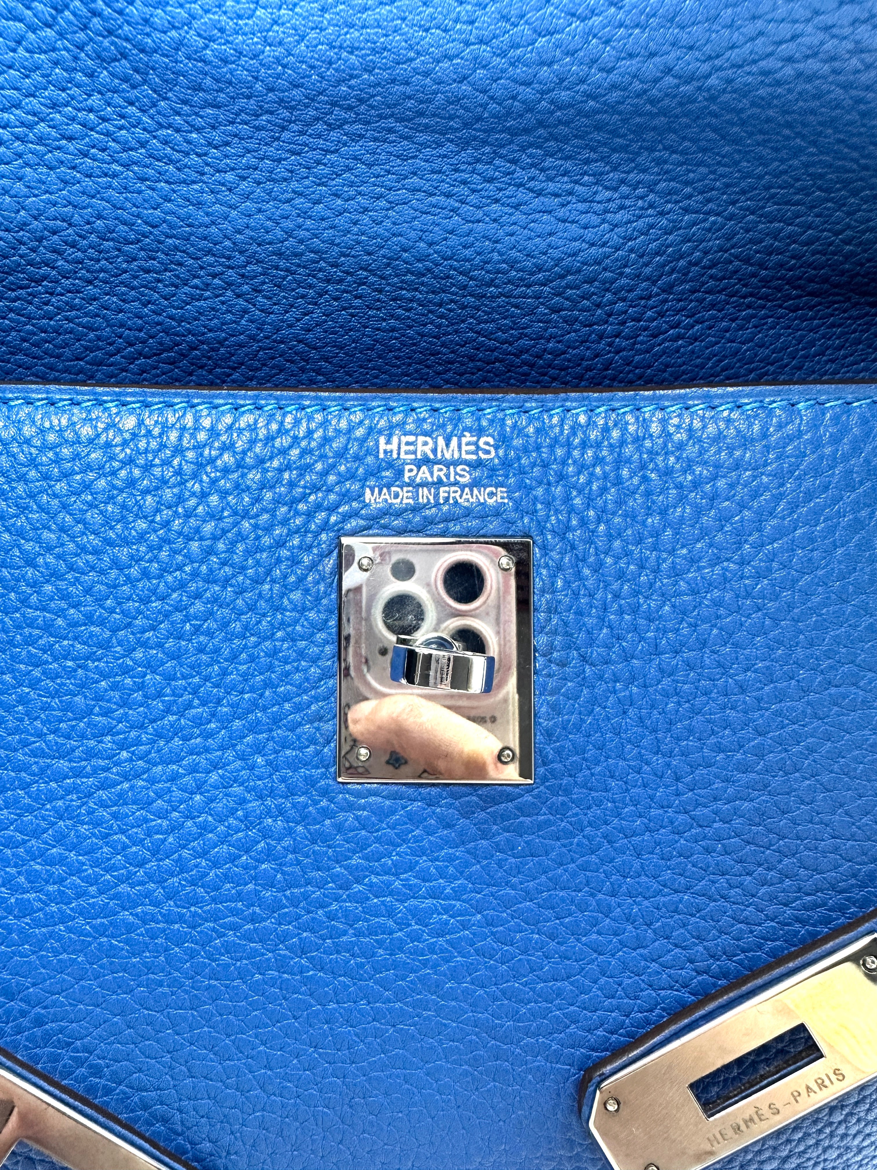 Hermes Kelly35 Blue Leather Handle Bag With Silver Hardware IRIS034