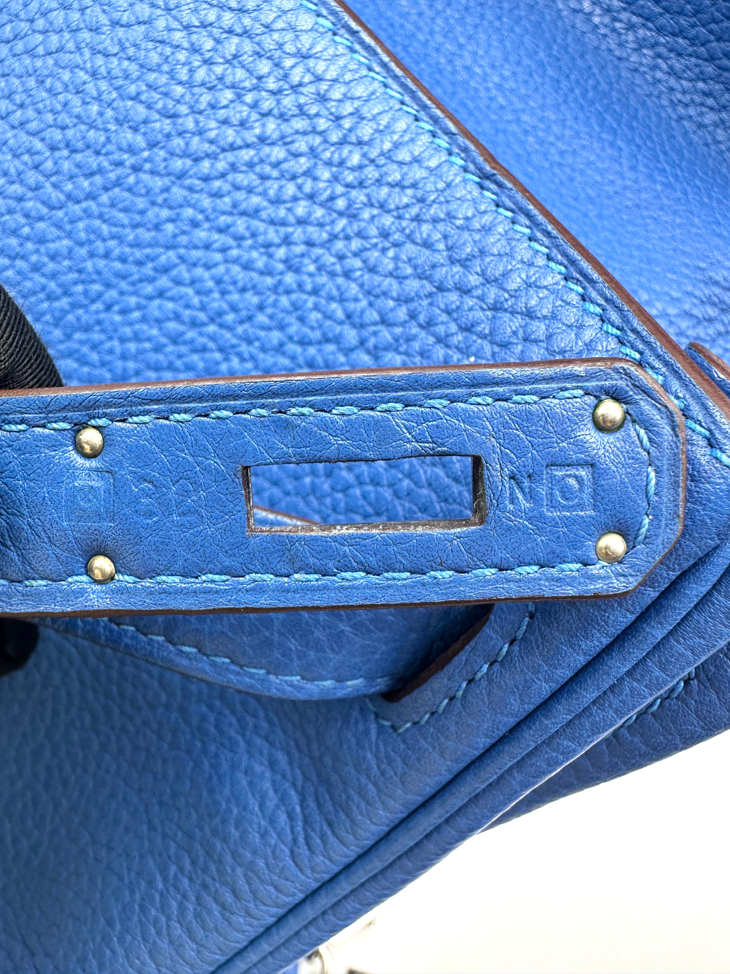 Hermes Kelly35 Blue Leather Handle Bag With Silver Hardware IRIS034