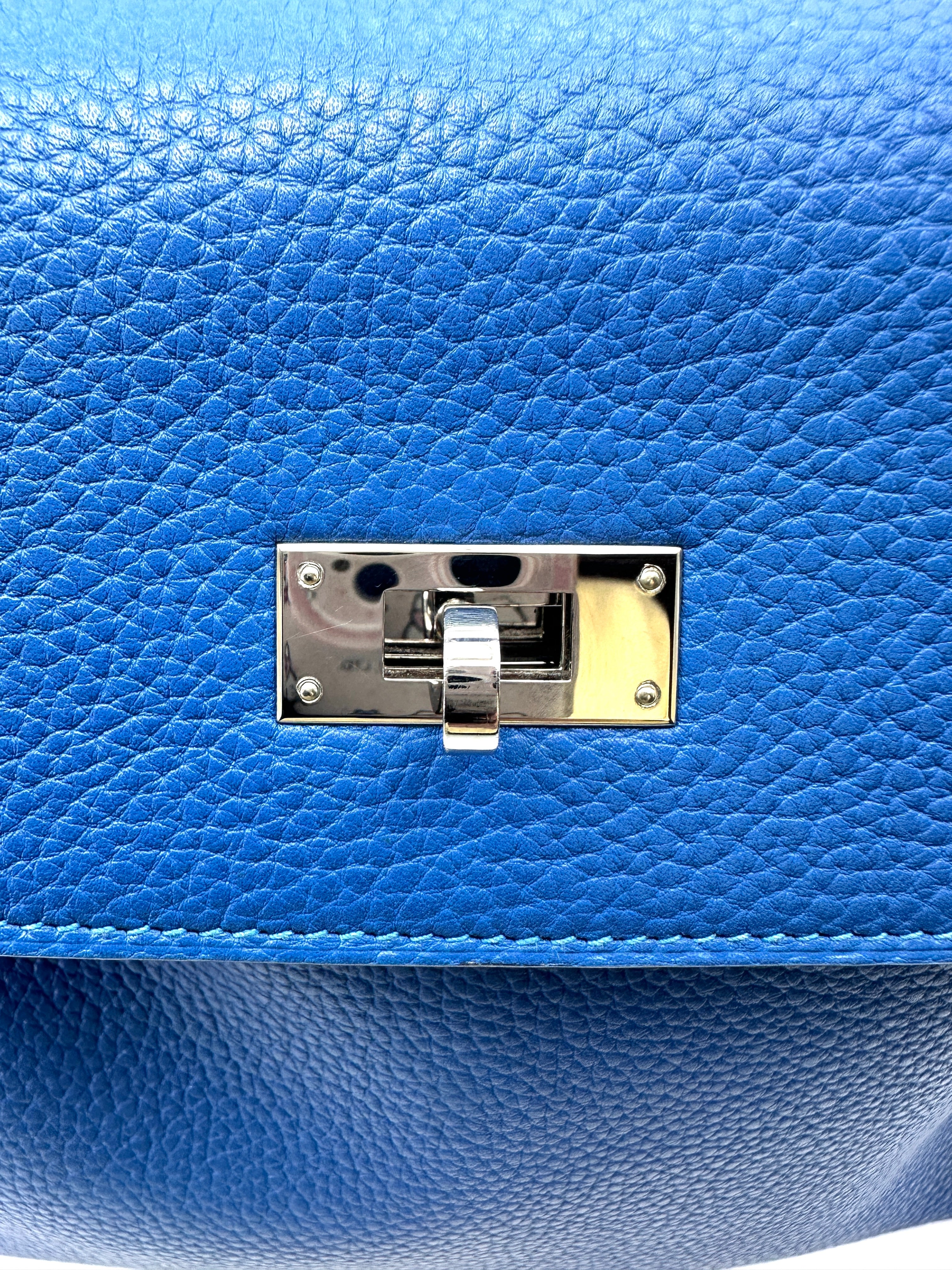 Hermes Kelly35 Blue Leather Handle Bag With Silver Hardware IRIS034