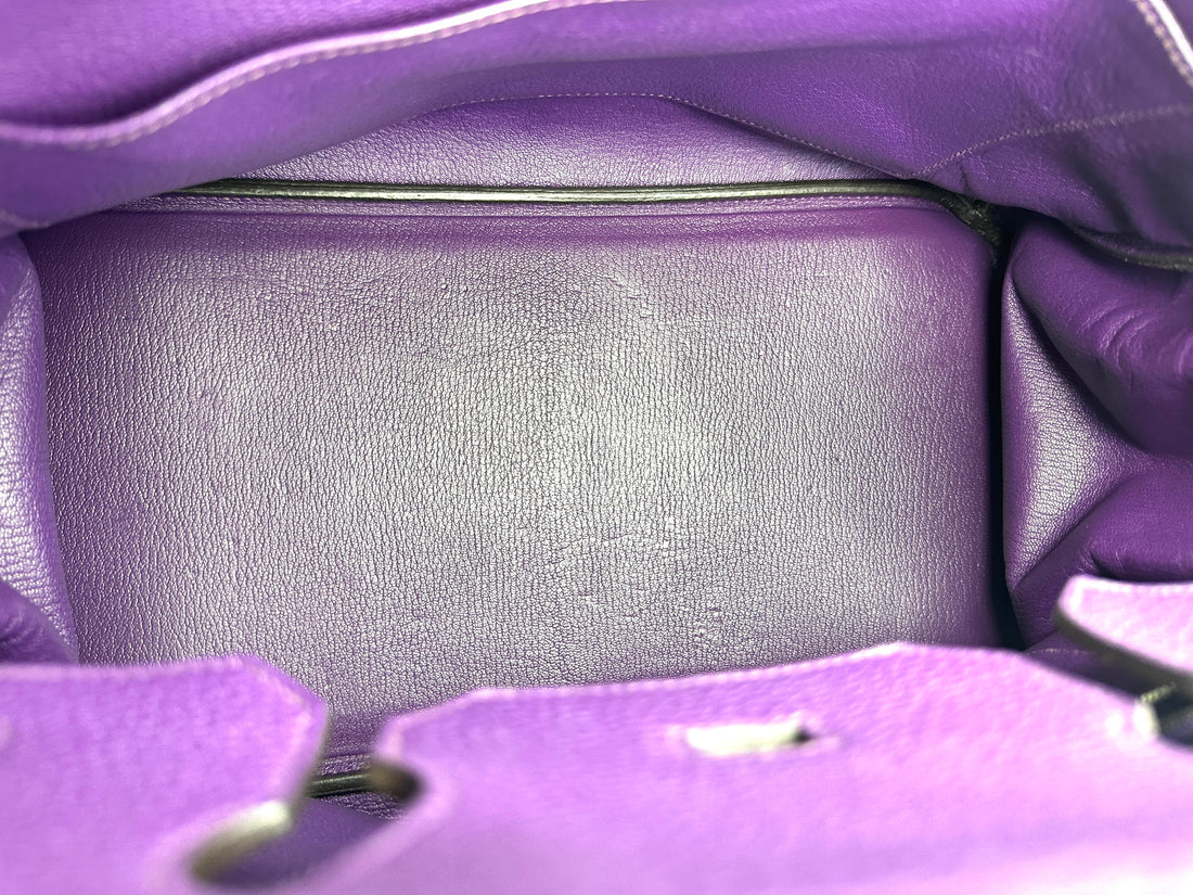 Hermes Kelly35 Purple Leather Handle Bag With Silver Hardware HR82