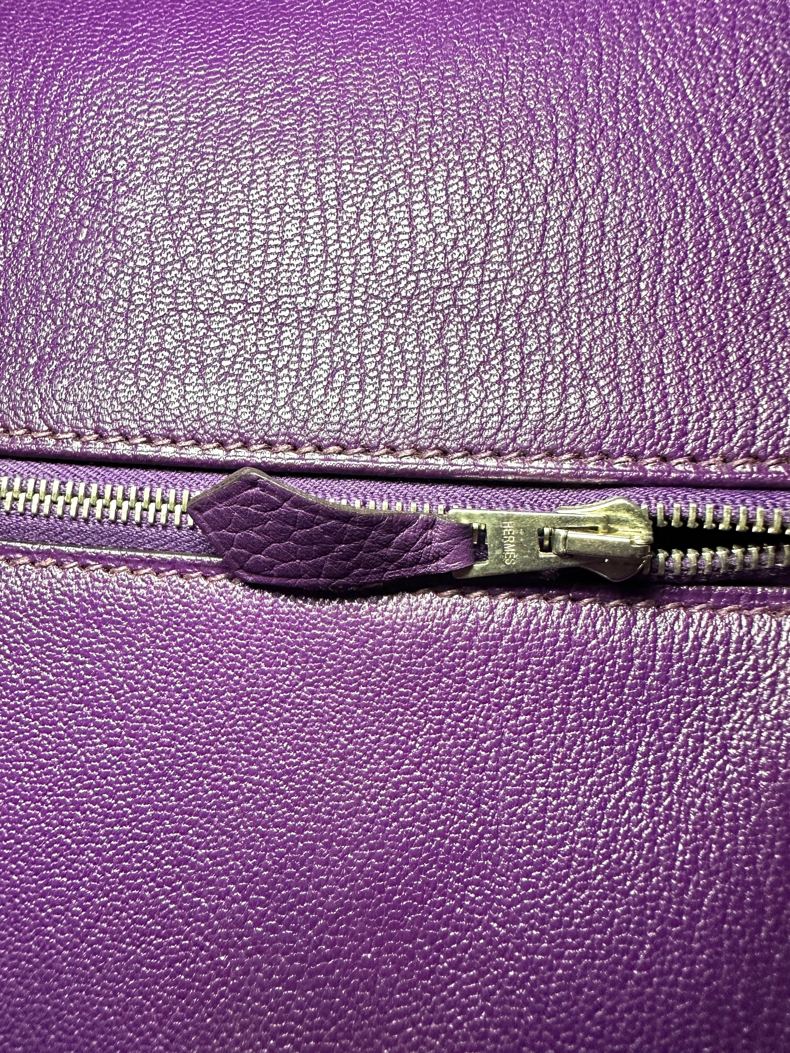 Hermes Kelly35 Purple Leather Handle Bag With Silver Hardware HR82