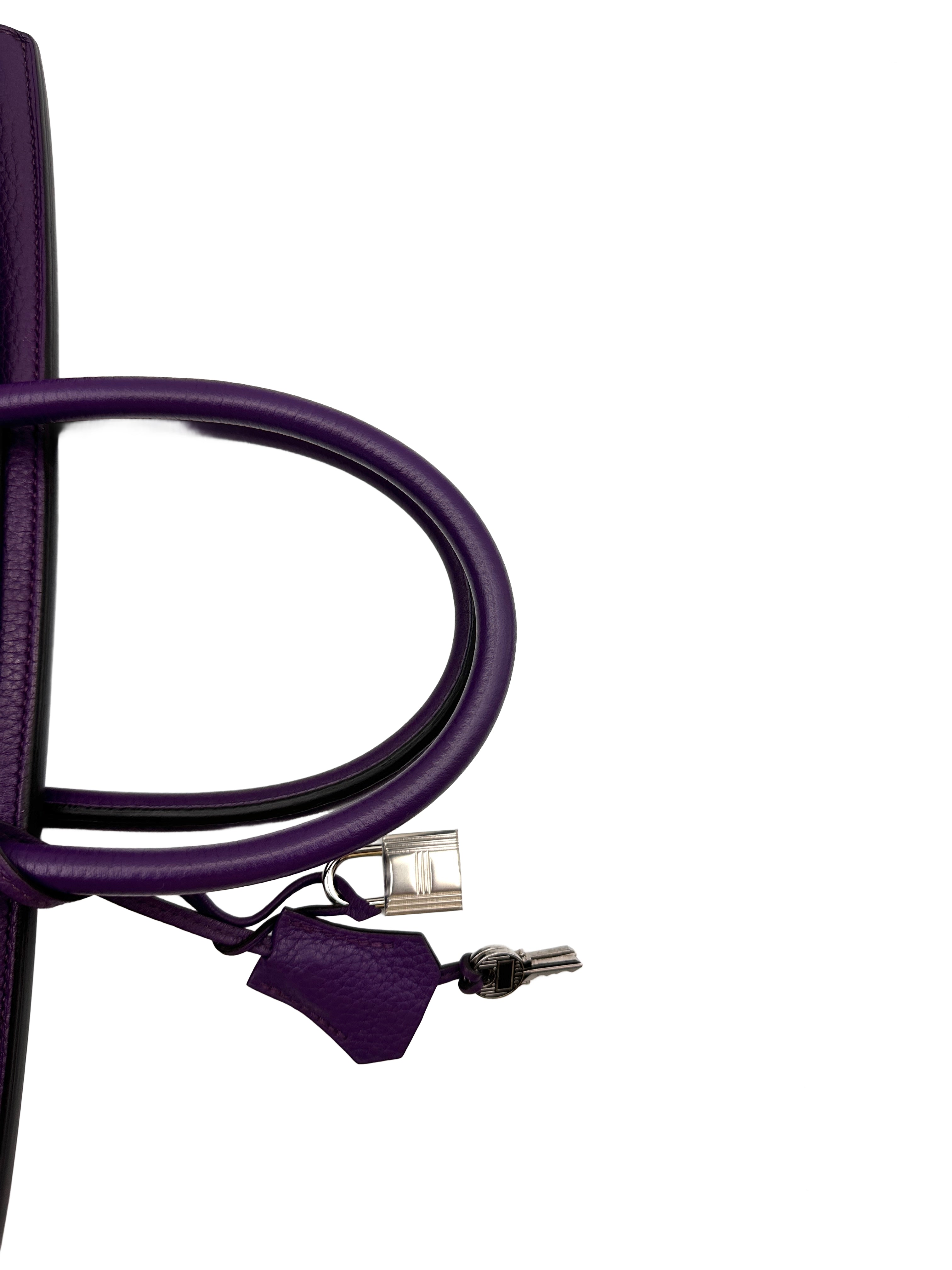 Hermes Kelly35 Purple Leather Handle Bag With Silver Hardware HR82