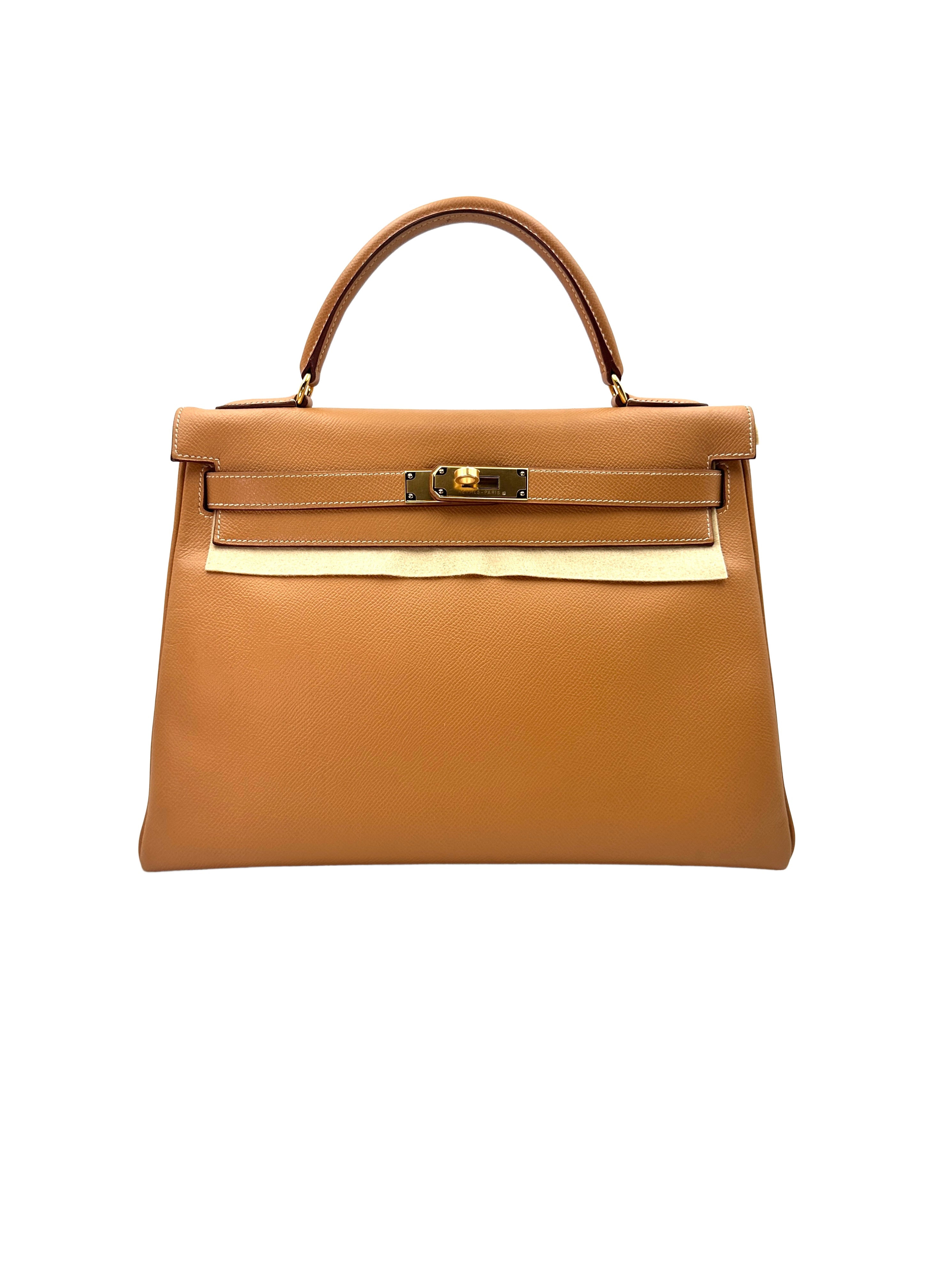 Hermes Kelly32 Brown Epsom Leather Handle Bag With Gold Hardware IRIS033