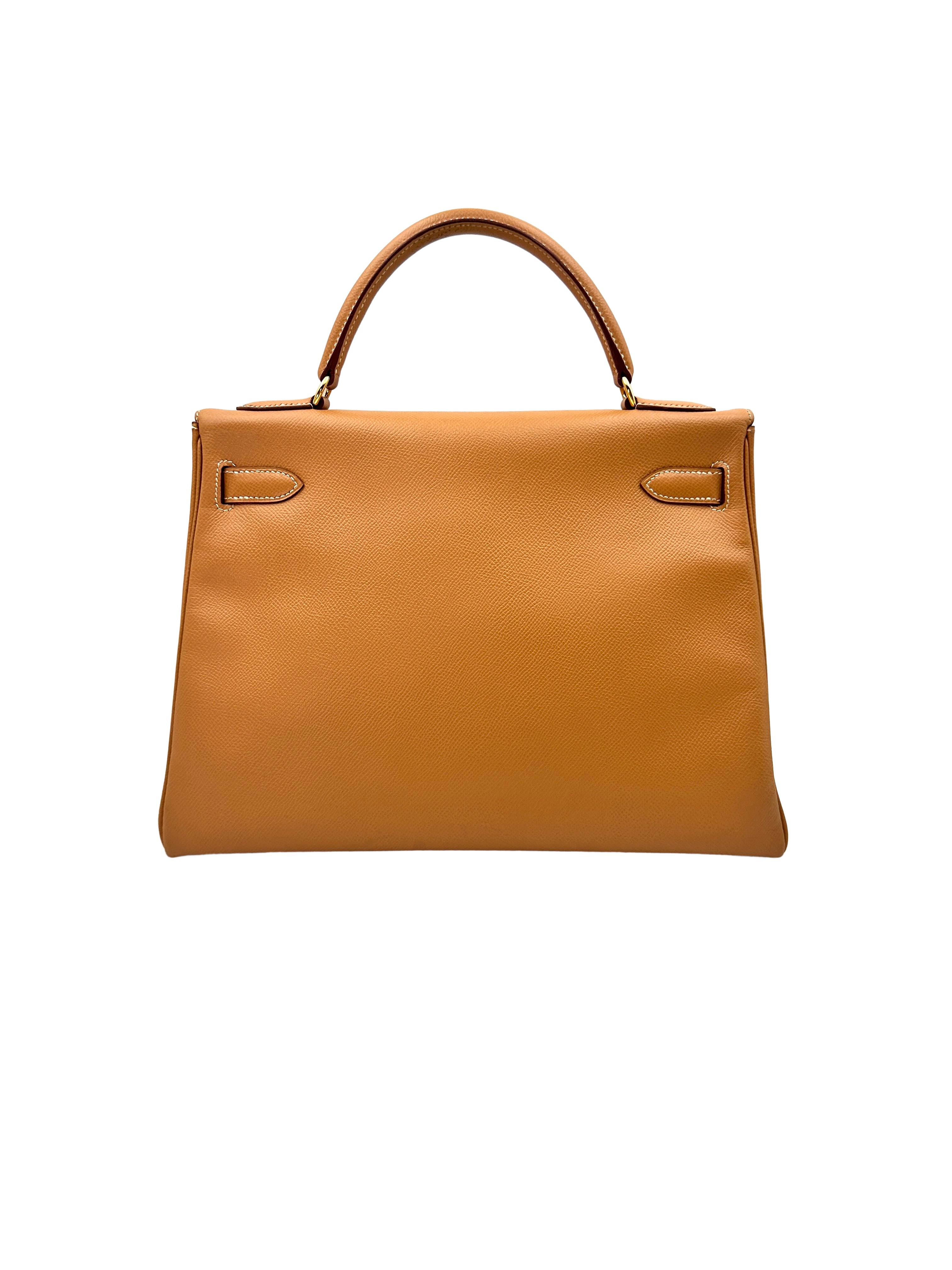 Hermes Kelly32 Brown Epsom Leather Handle Bag With Gold Hardware IRIS033