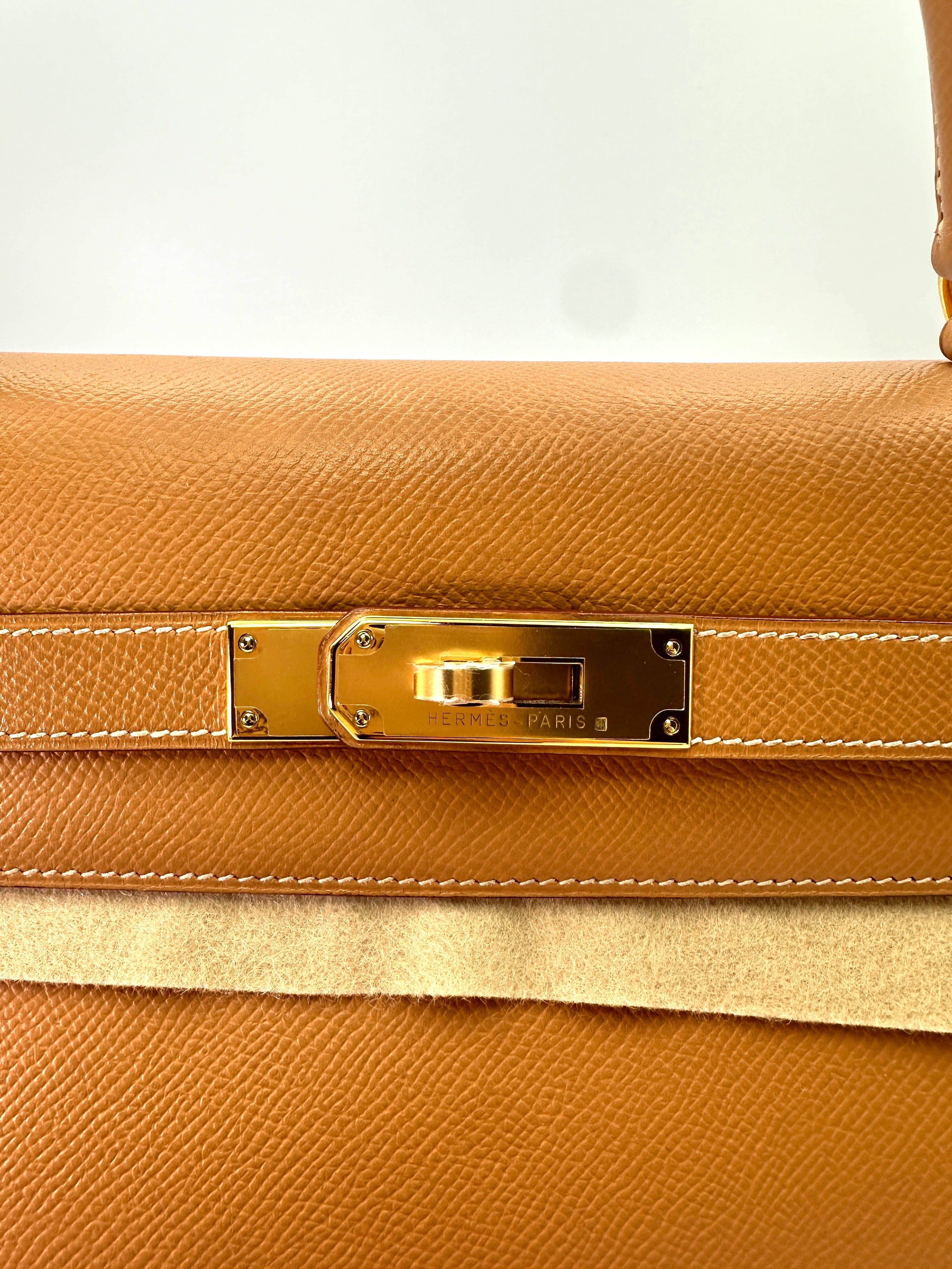 Hermes Kelly32 Brown Epsom Leather Handle Bag With Gold Hardware IRIS033