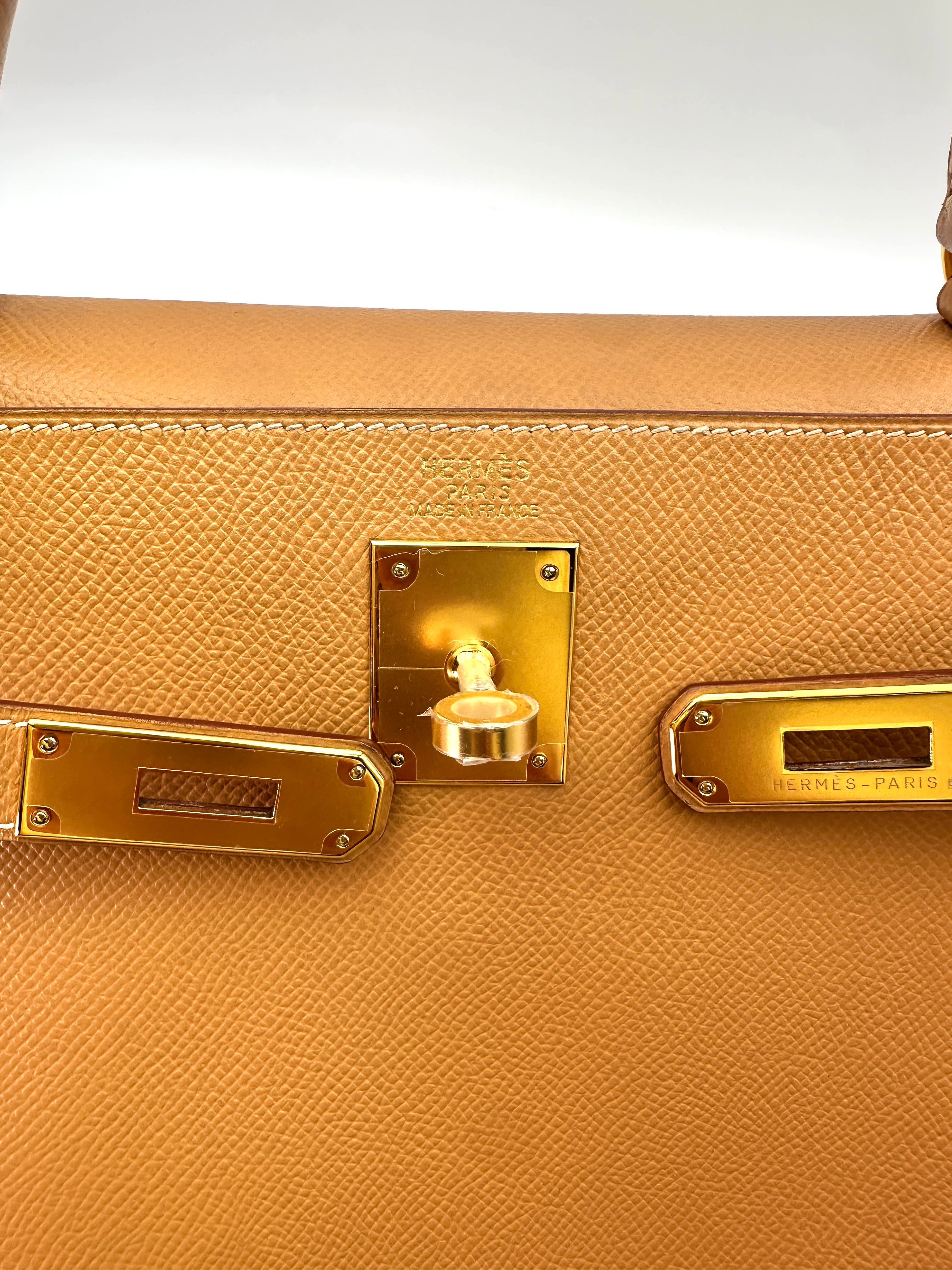 Hermes Kelly32 Brown Epsom Leather Handle Bag With Gold Hardware IRIS033