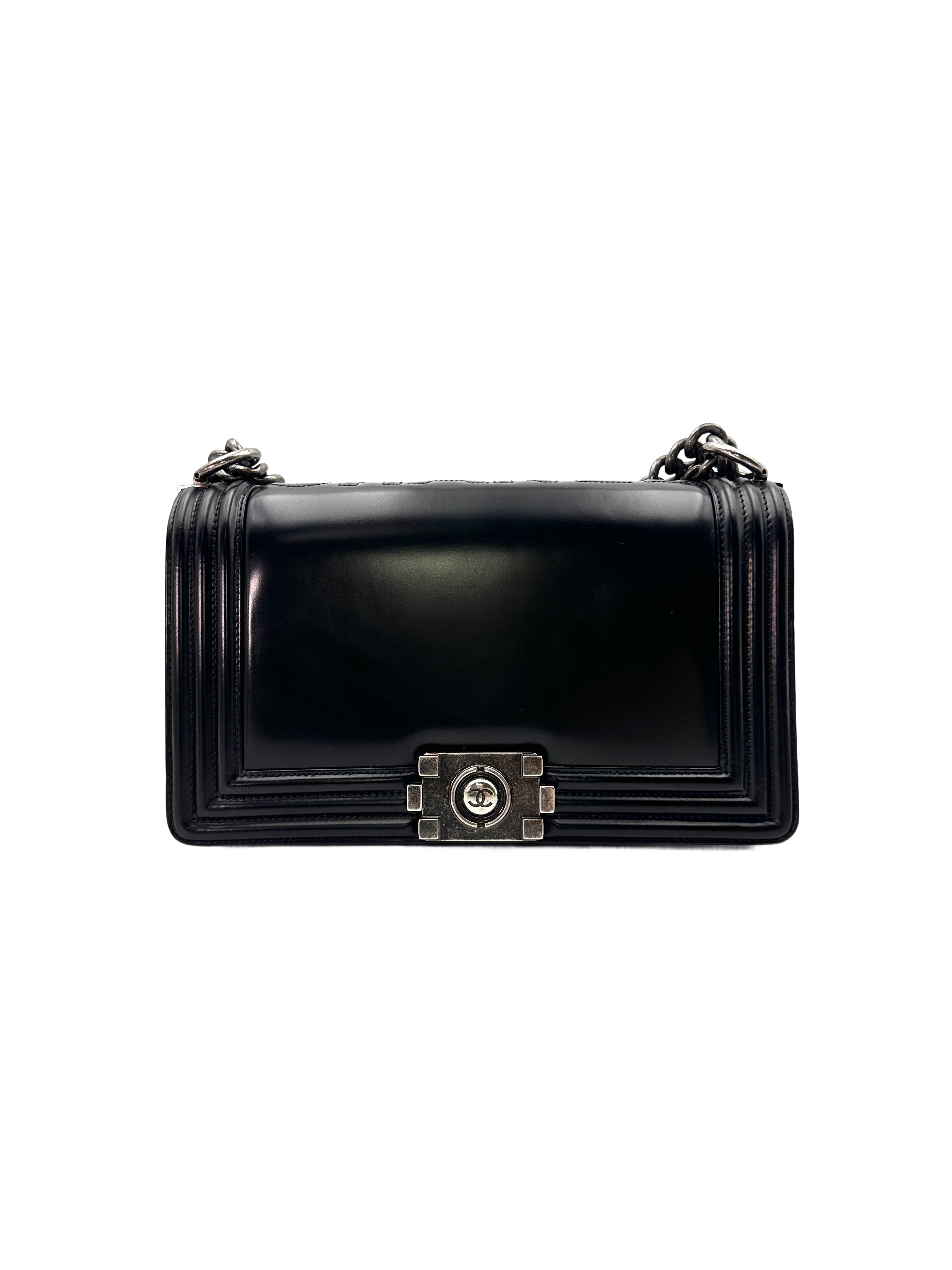 Chanel LeBoy Black Glazed Calfskin Medium Size Flap Bag With Silver Buckle(21***27) CC1432