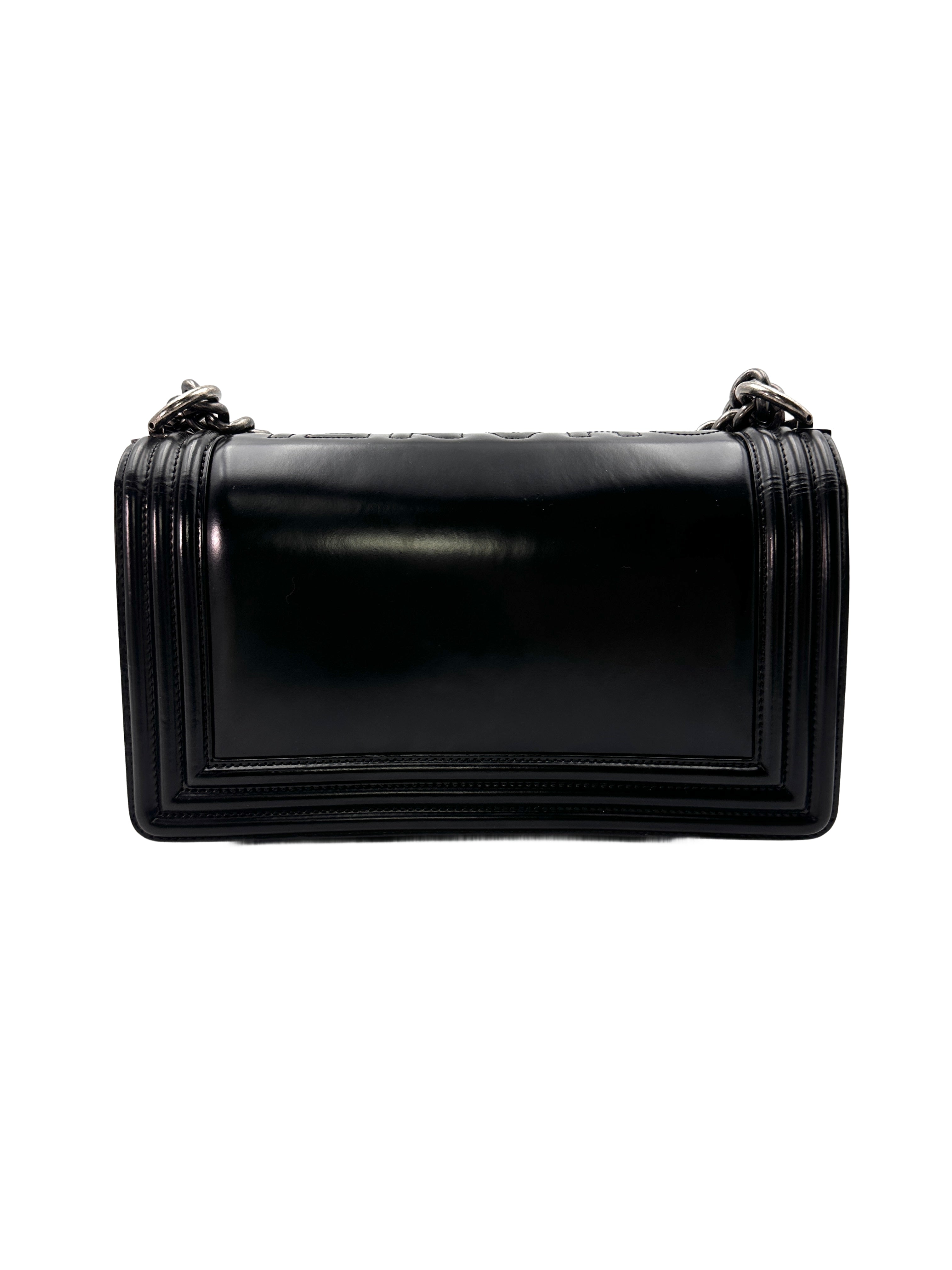 Chanel LeBoy Black Glazed Calfskin Medium Size Flap Bag With Silver Buckle(21***27) CC1432