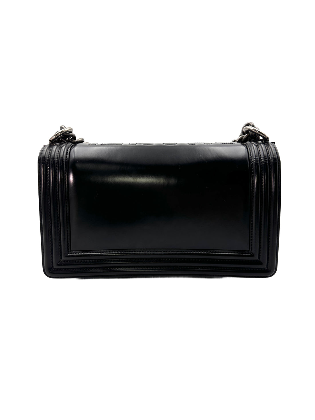 Chanel LeBoy Black Glazed Calfskin Medium Size Flap Bag With Silver Buckle(21***27) CC1432