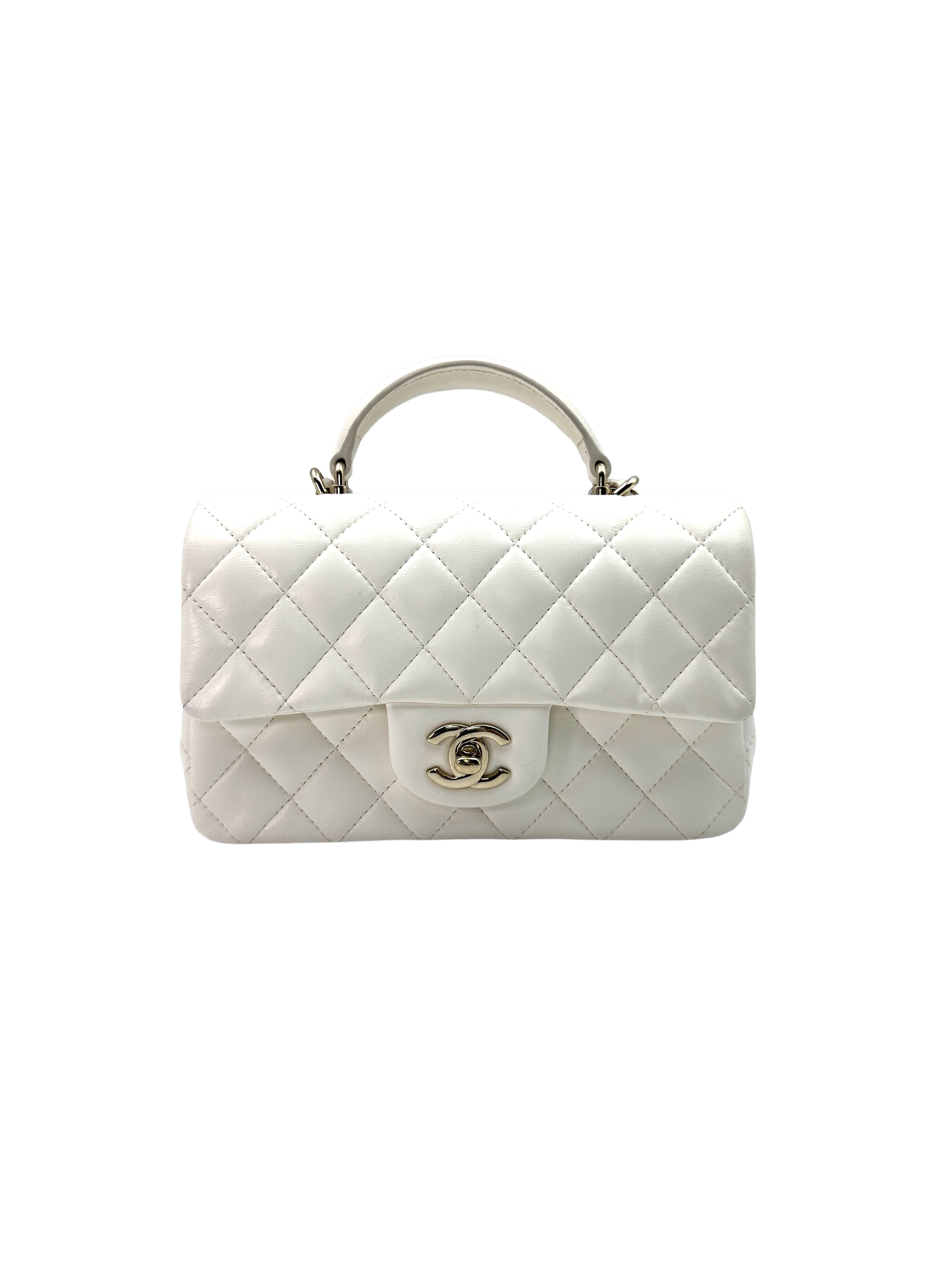 Chanel 22P Classic Flap White Quilted Lambskin Top Handle Mini Flap Bag(X1***NH) CC1429