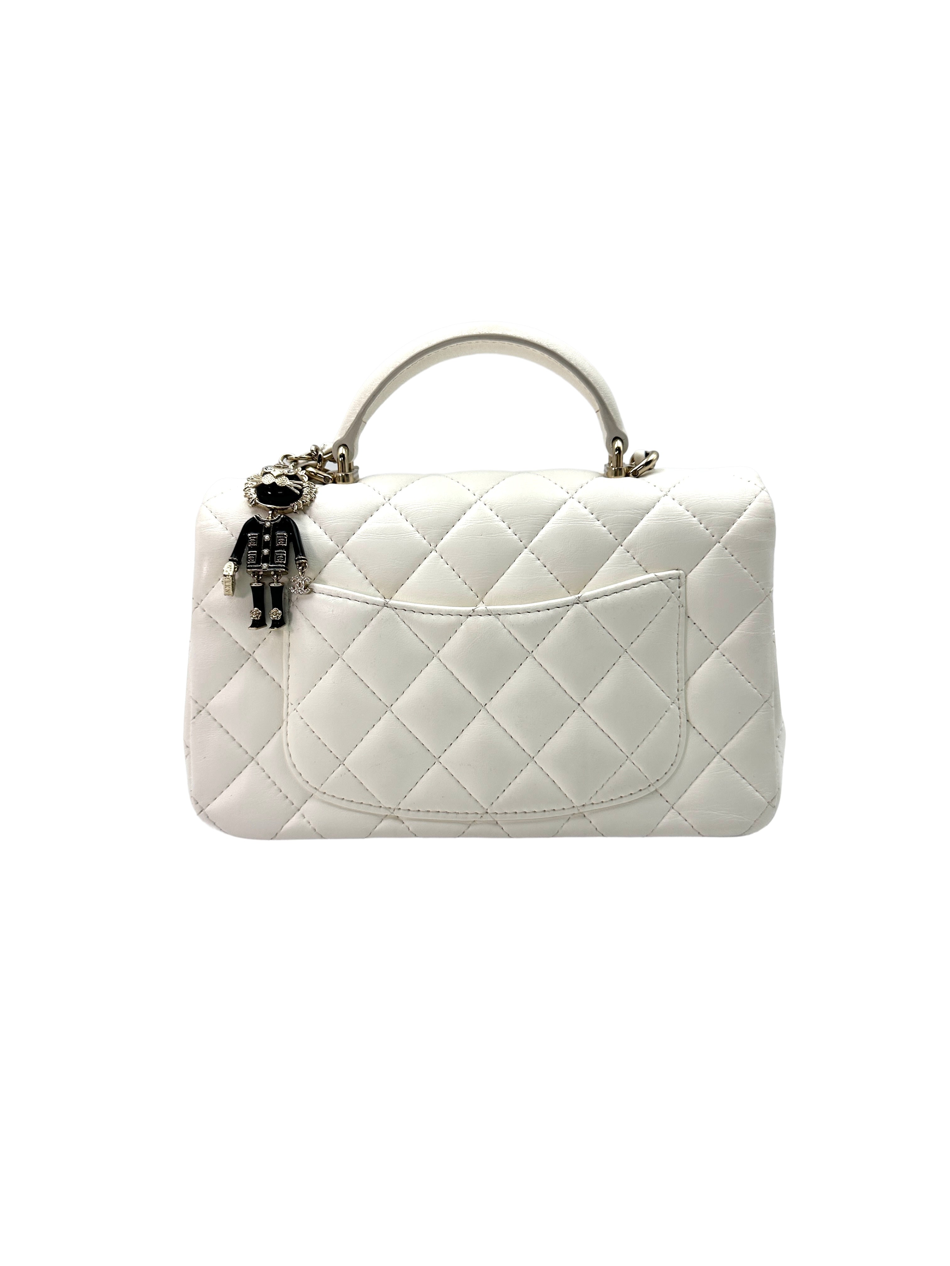 Chanel 22P Classic Flap White Quilted Lambskin Top Handle Mini Flap Bag(X1***NH) CC1429