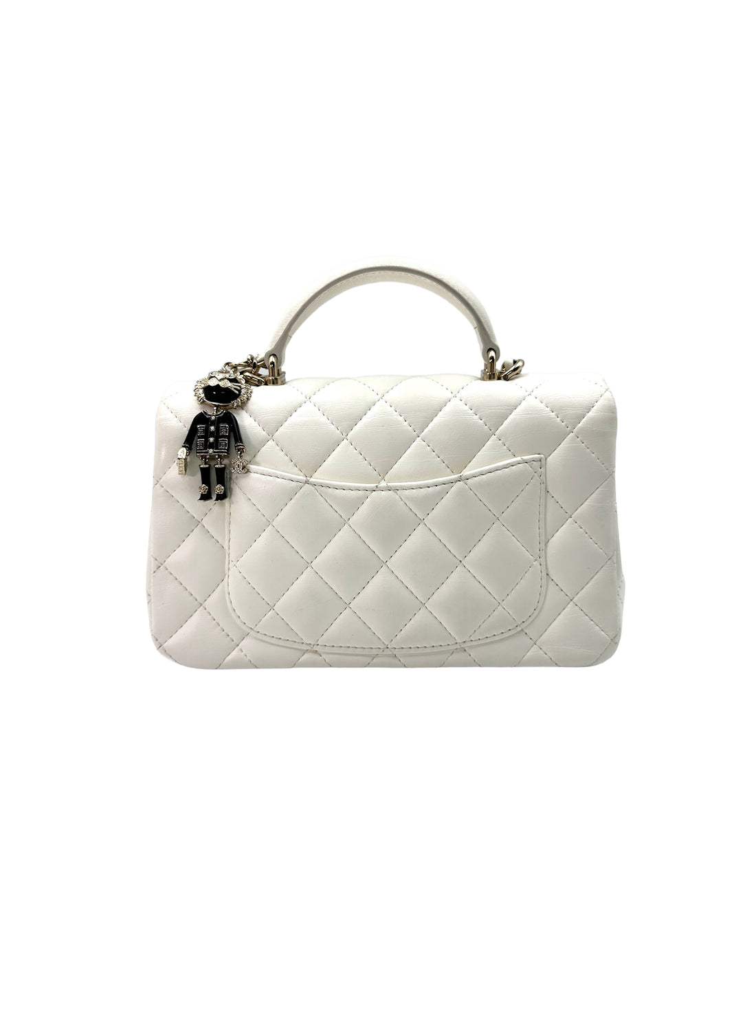 Chanel 22P Classic Flap White Quilted Lambskin Top Handle Mini Flap Bag(X1***NH) CC1429